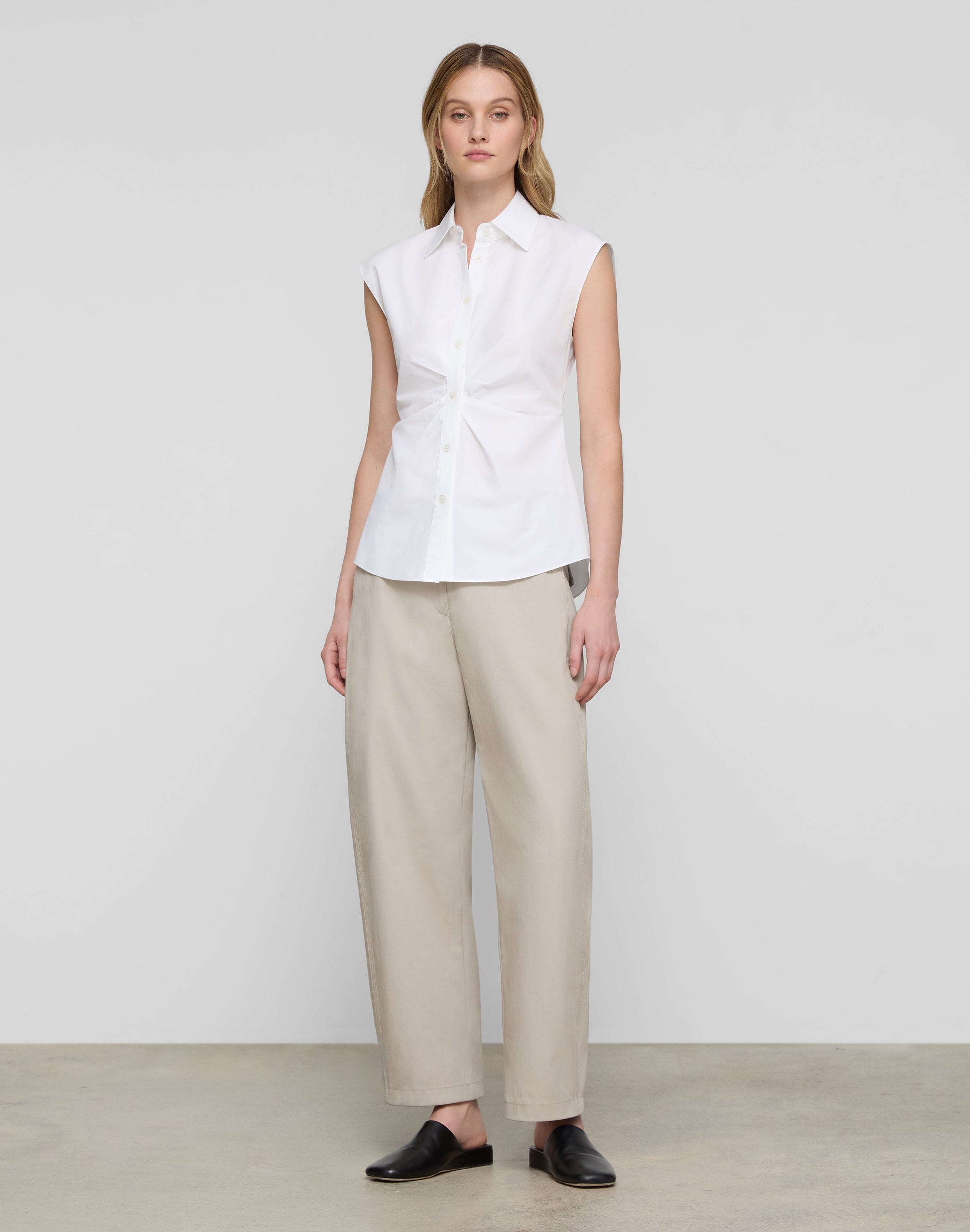 Petite Organic Cotton Poplin Pleated Waist Shirt