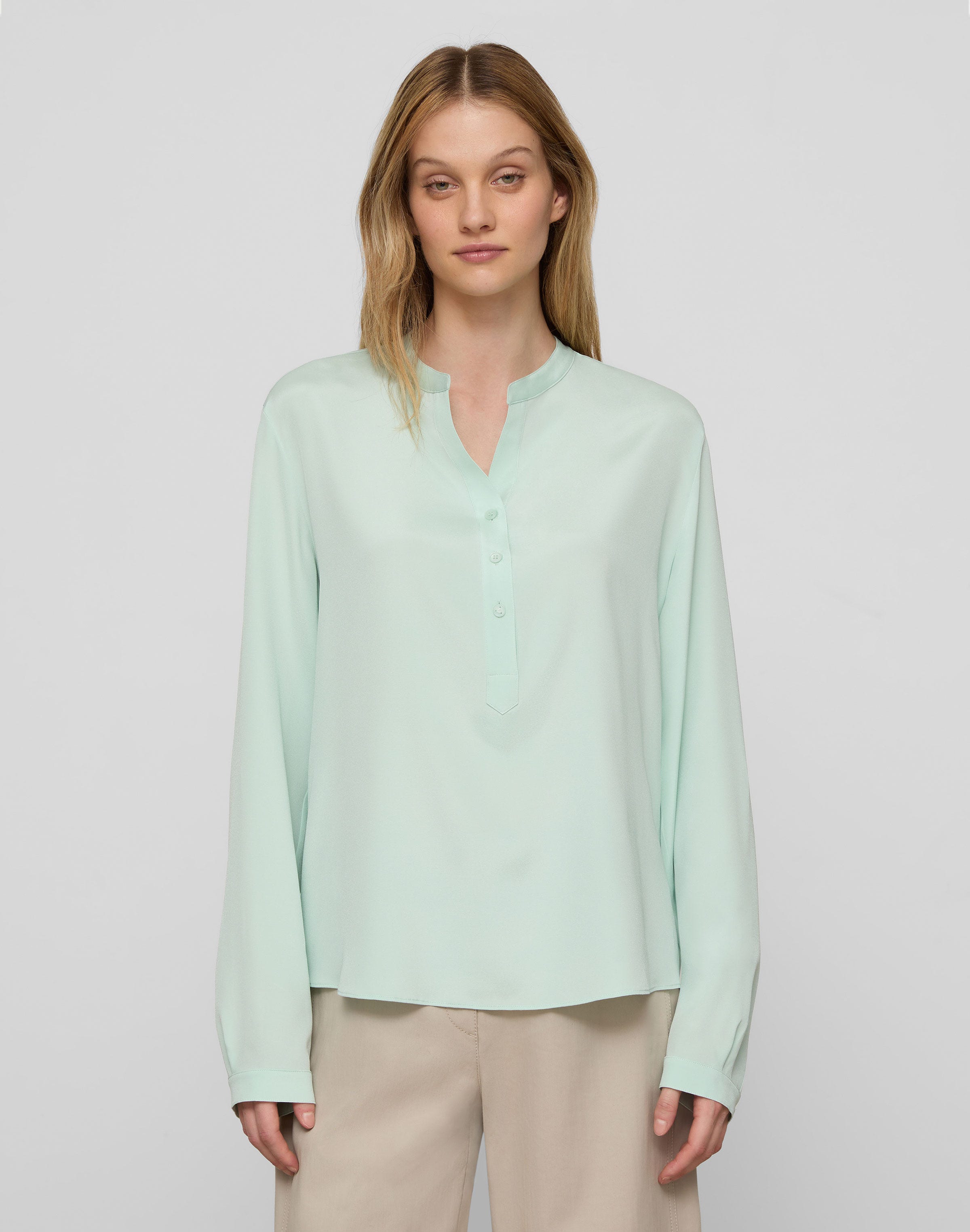 Organic Silk Stretch Georgette Henley Blouse