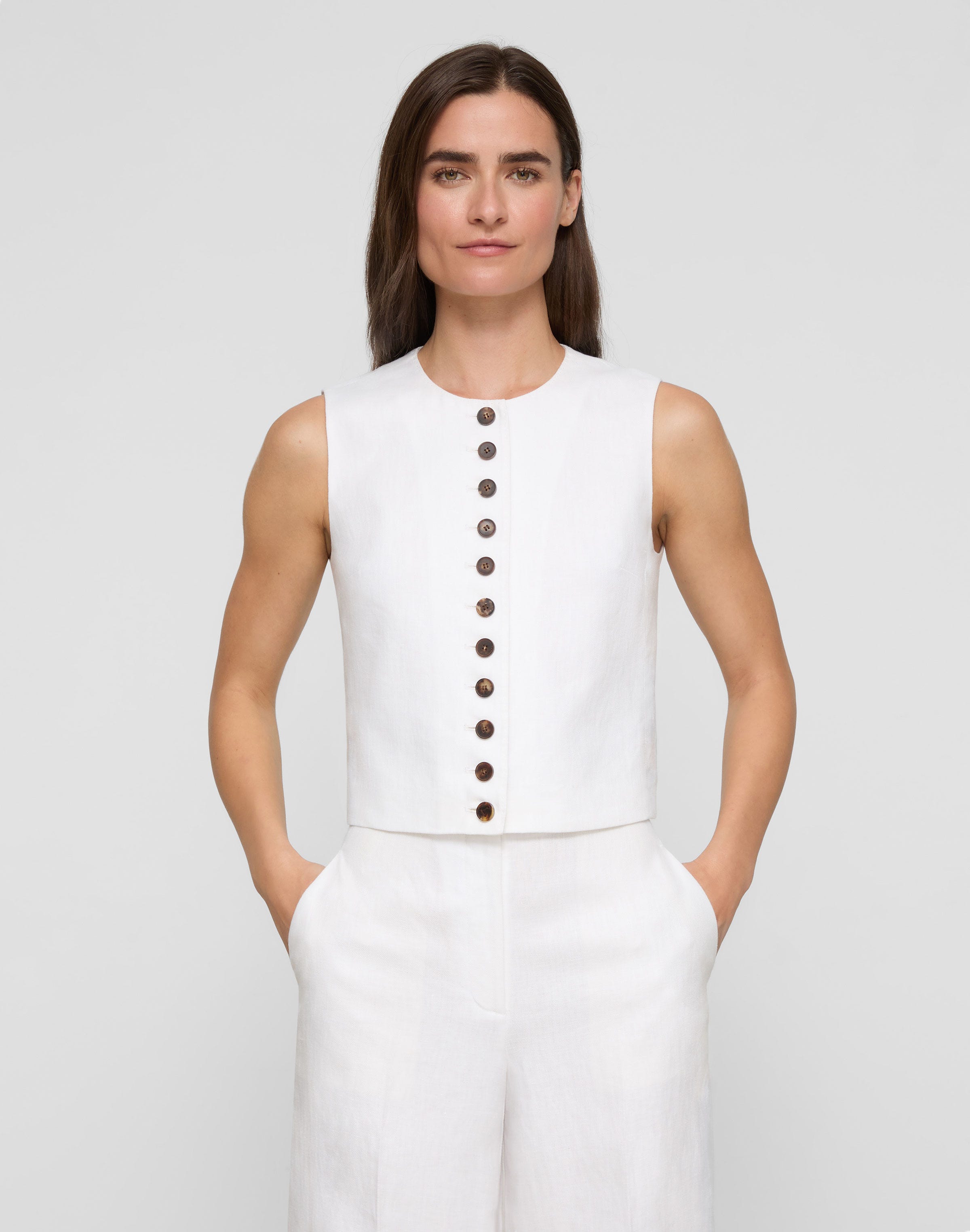Linen Sleeveless Button Front Blouse