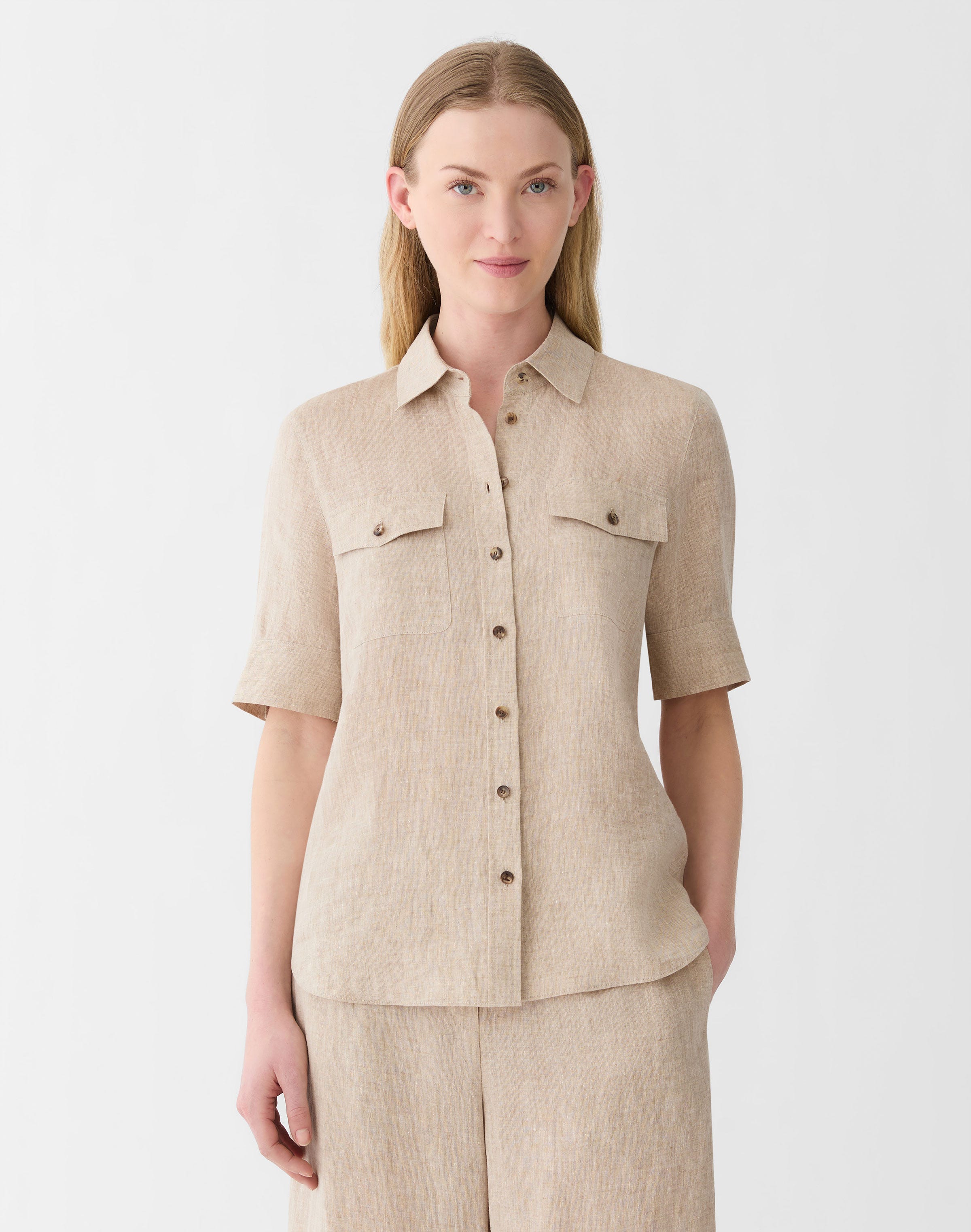 Petite Organic Linen Patch Pocket Shirt