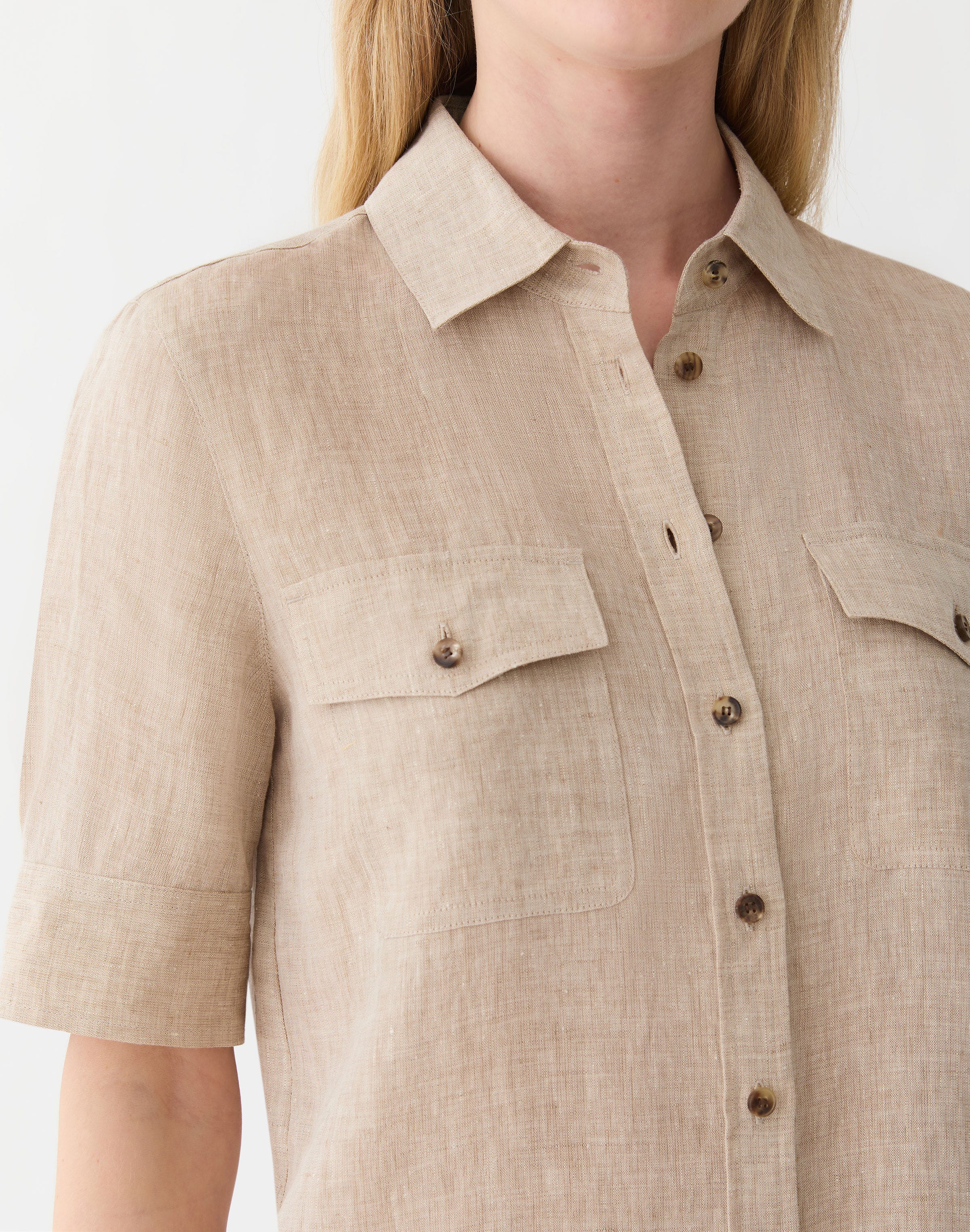 Petite Organic Linen Patch Pocket Shirt