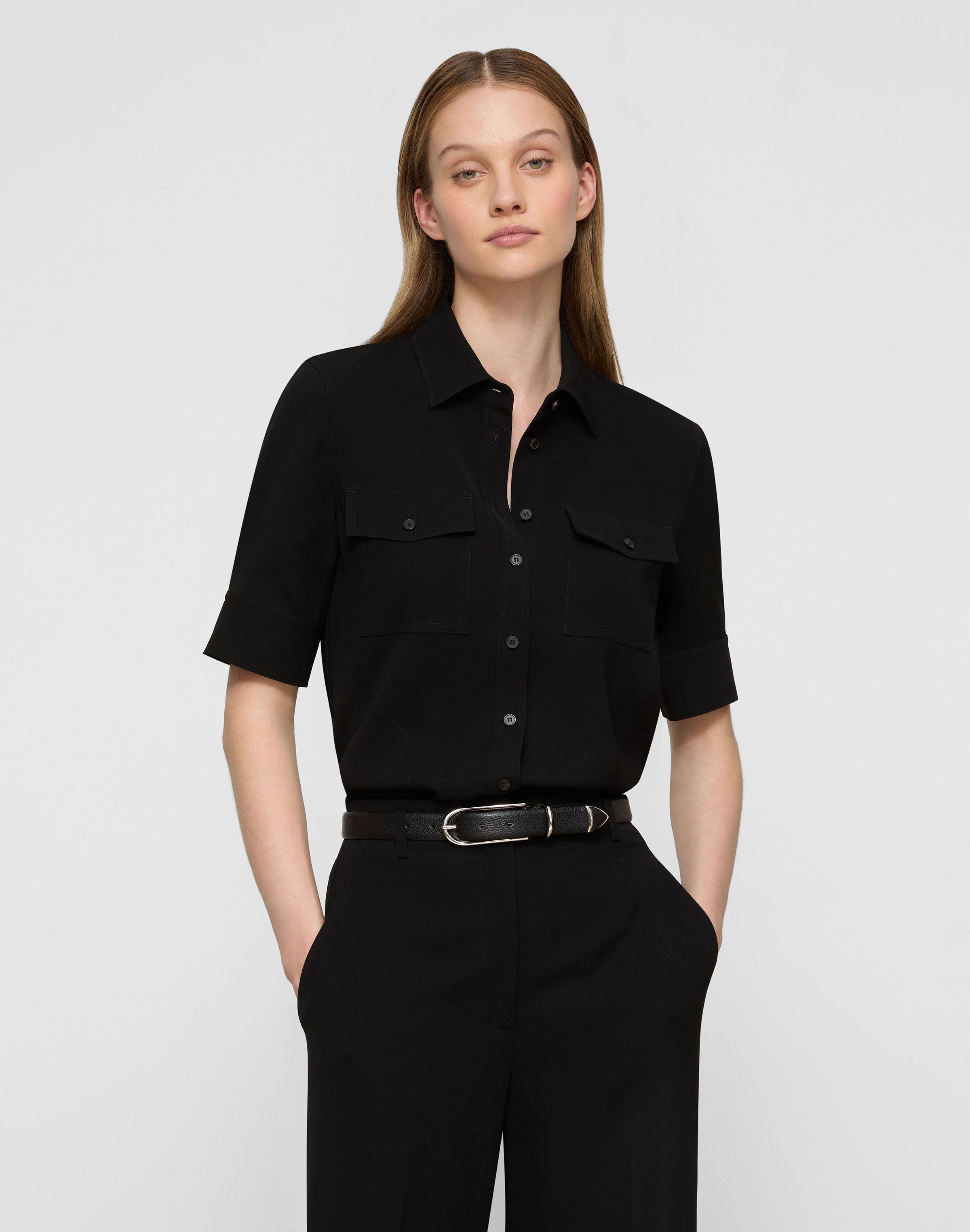 Responsible Finesse Crepe Patch Pocket Blouse