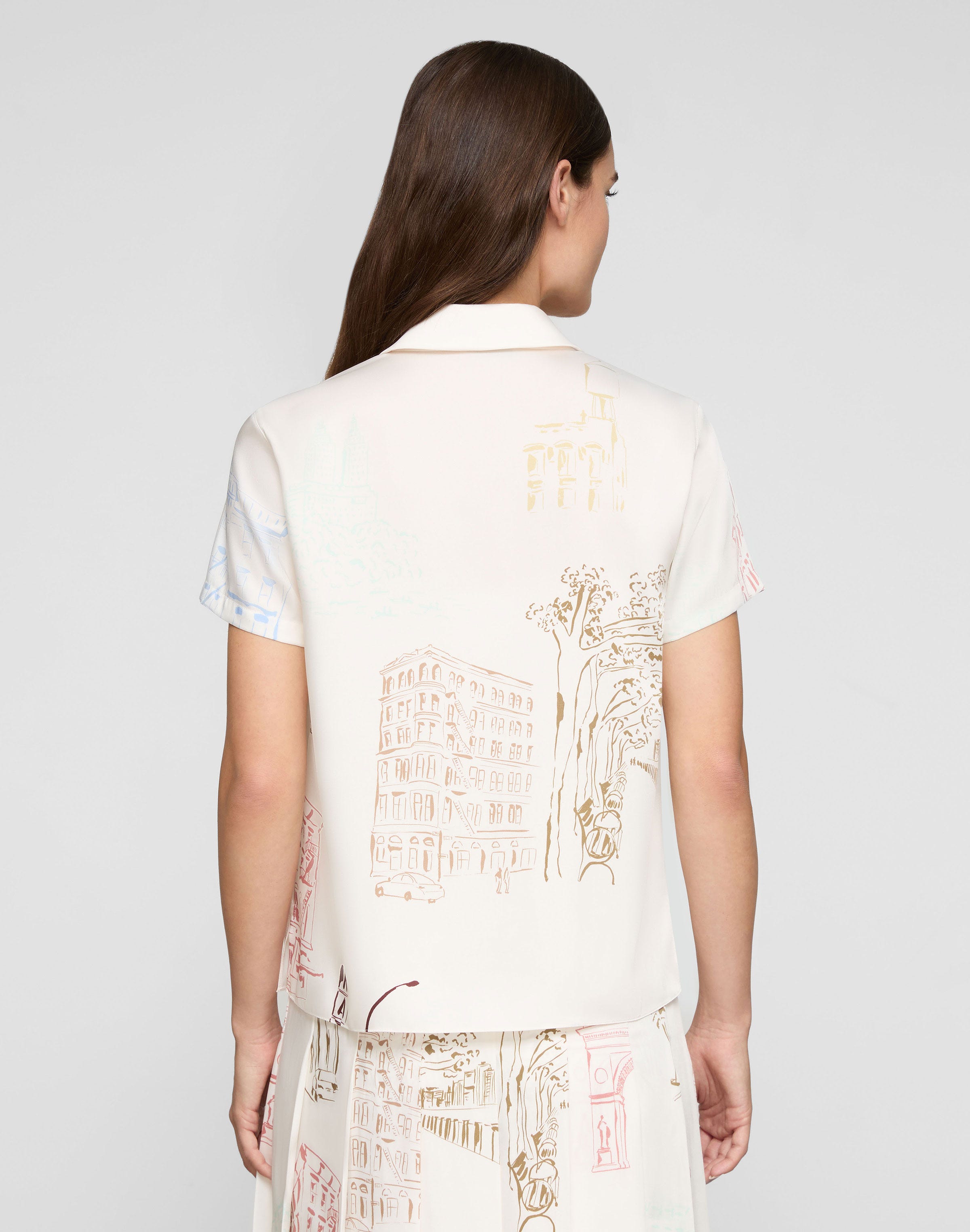 Manhattan Print Twill Pleated Blouse