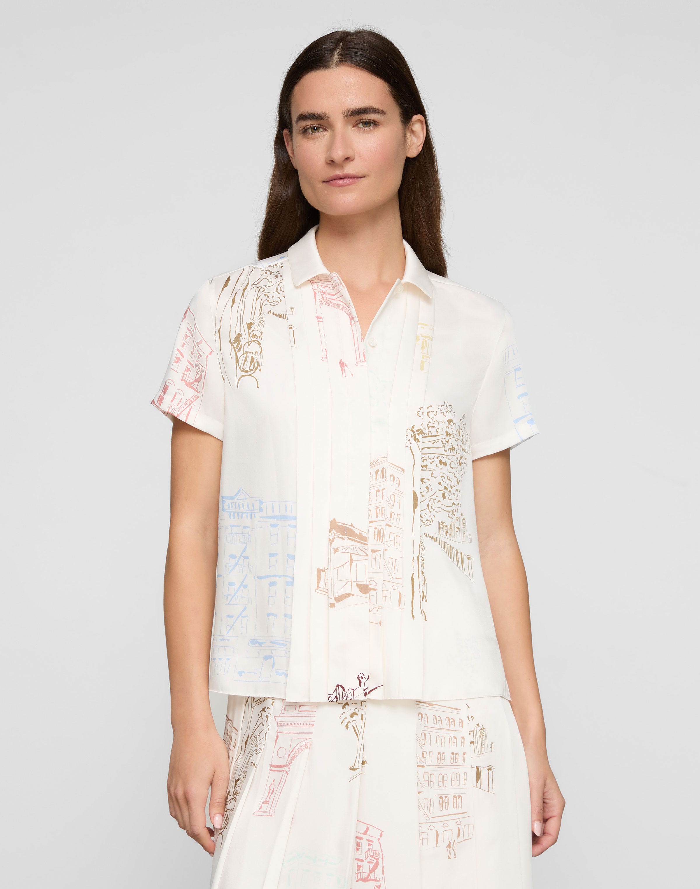 Manhattan Print Twill Pleated Blouse