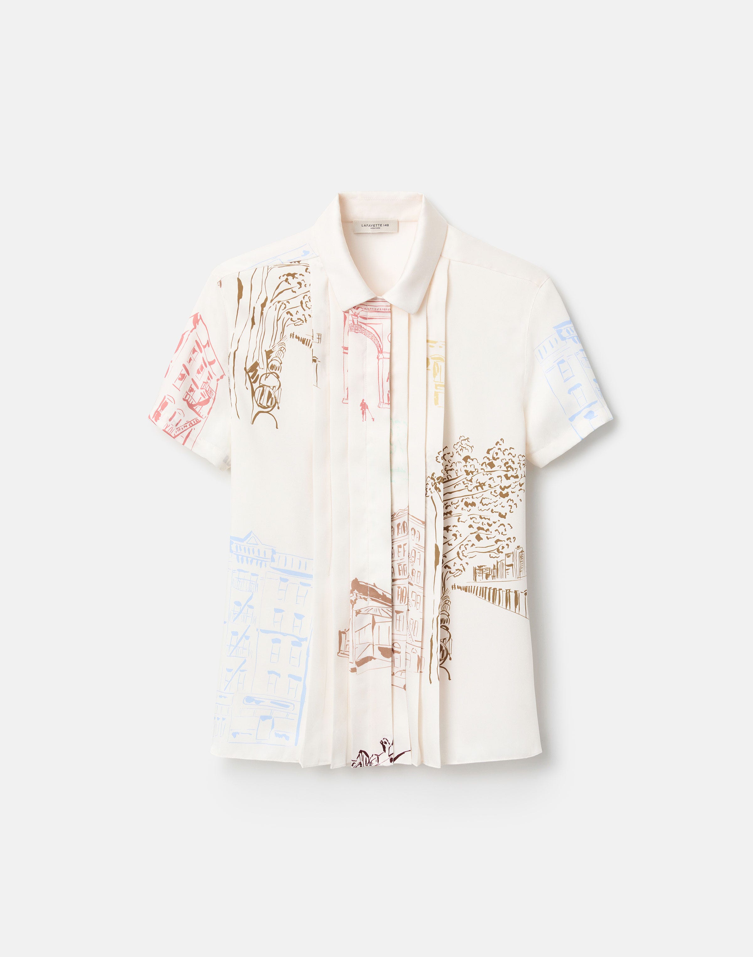 Manhattan Print Twill Pleated Blouse