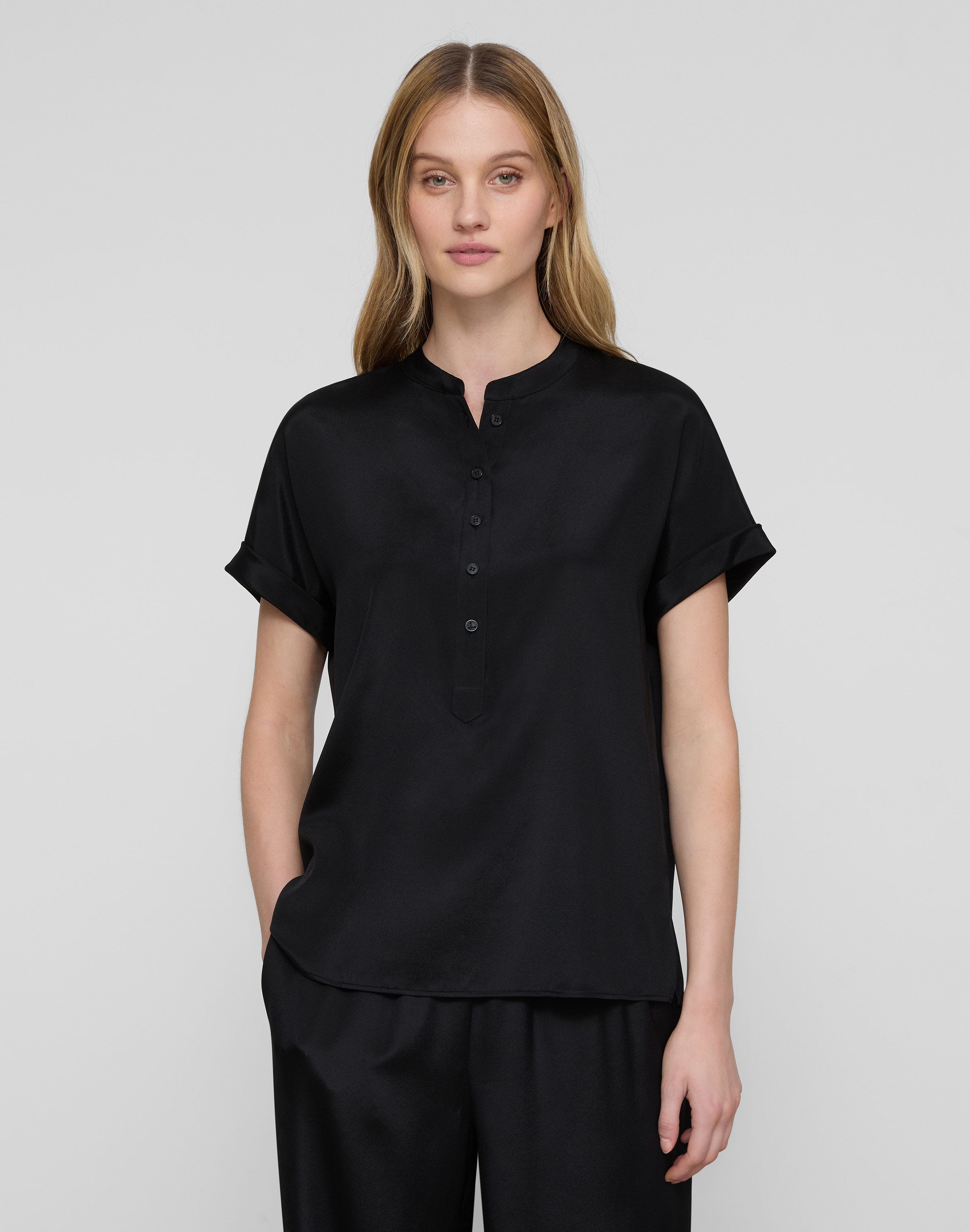 Organic Silk Stretch Georgette Henley Blouse