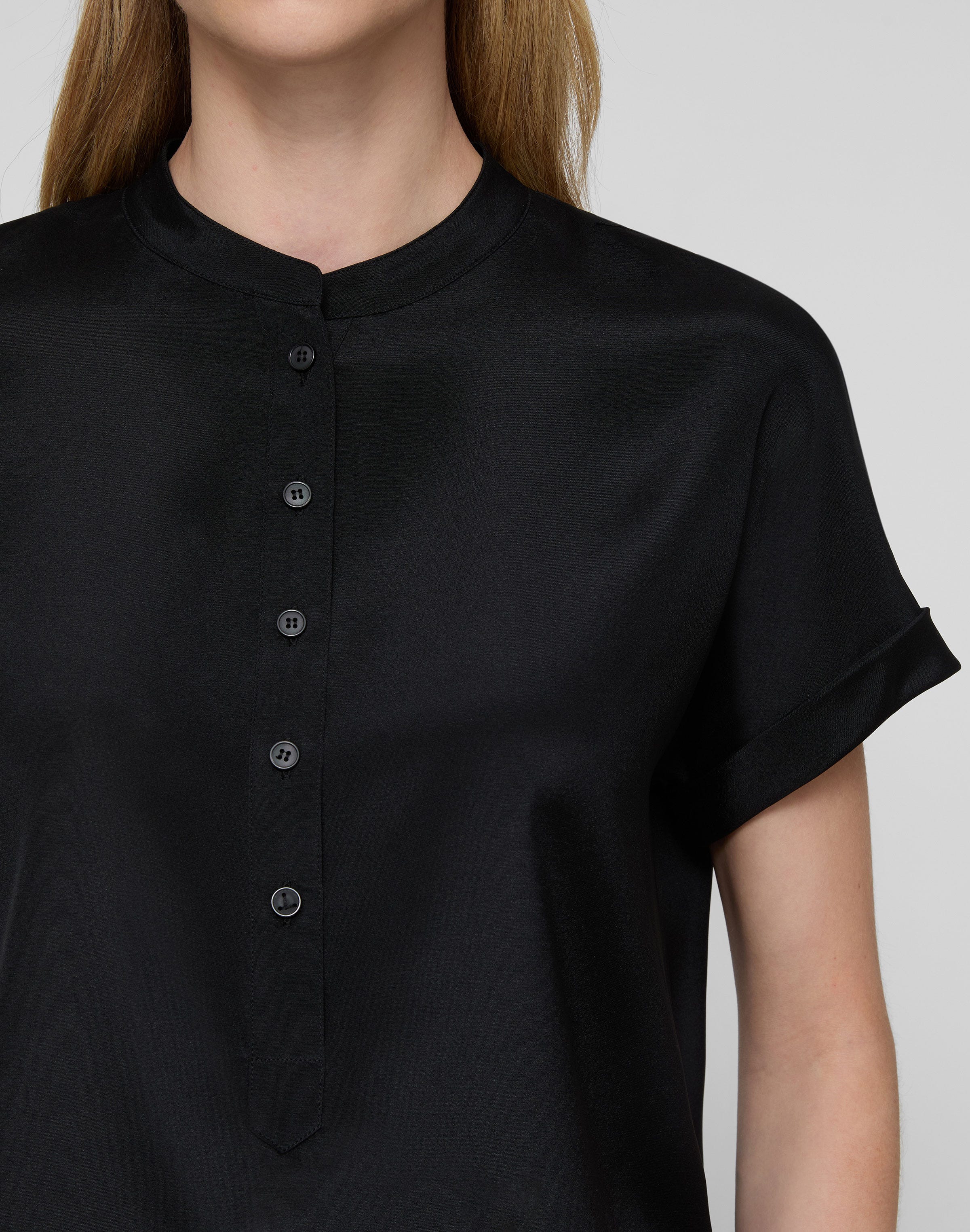 Organic Silk Stretch Georgette Henley Blouse