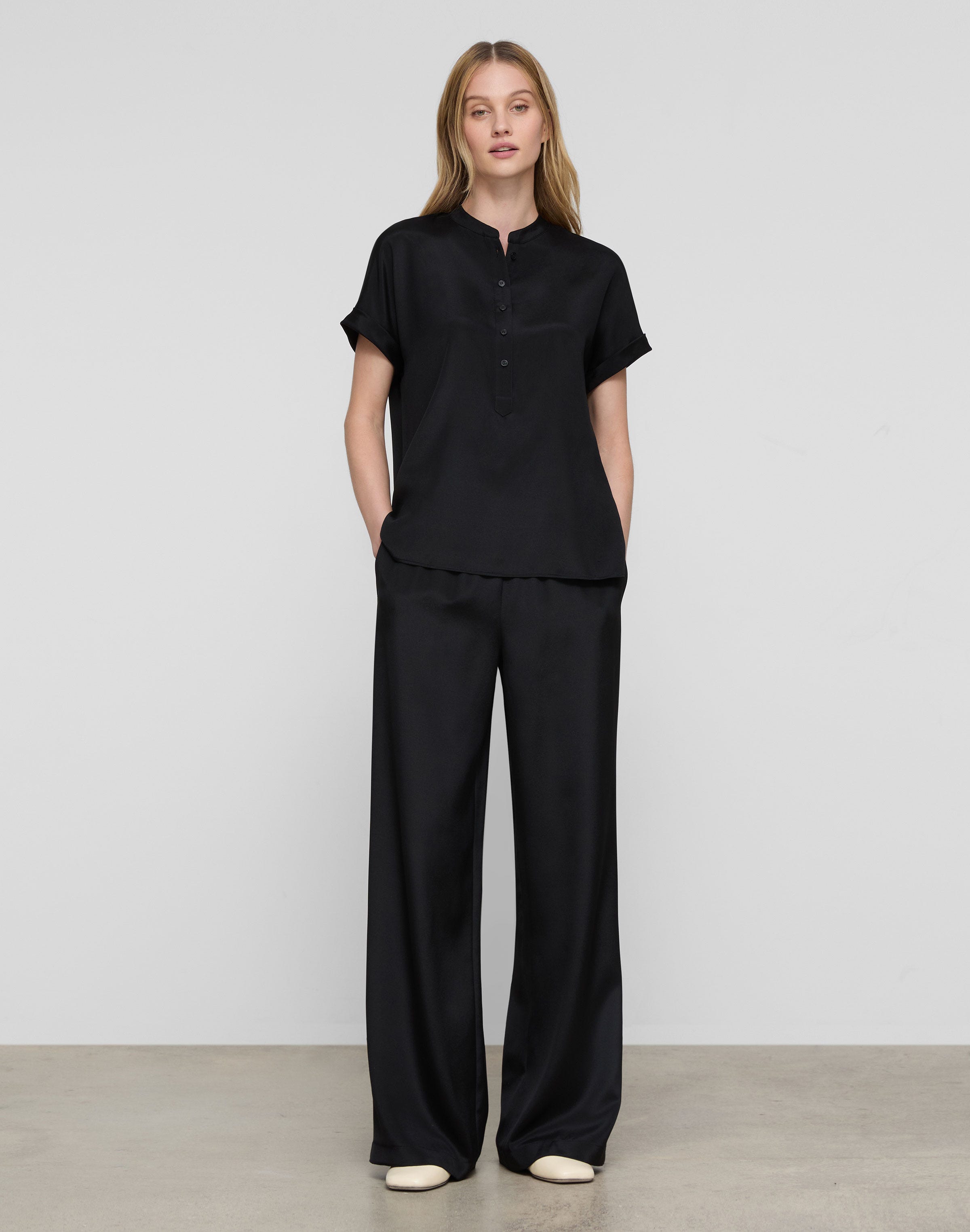 Organic Silk Stretch Georgette Henley Blouse