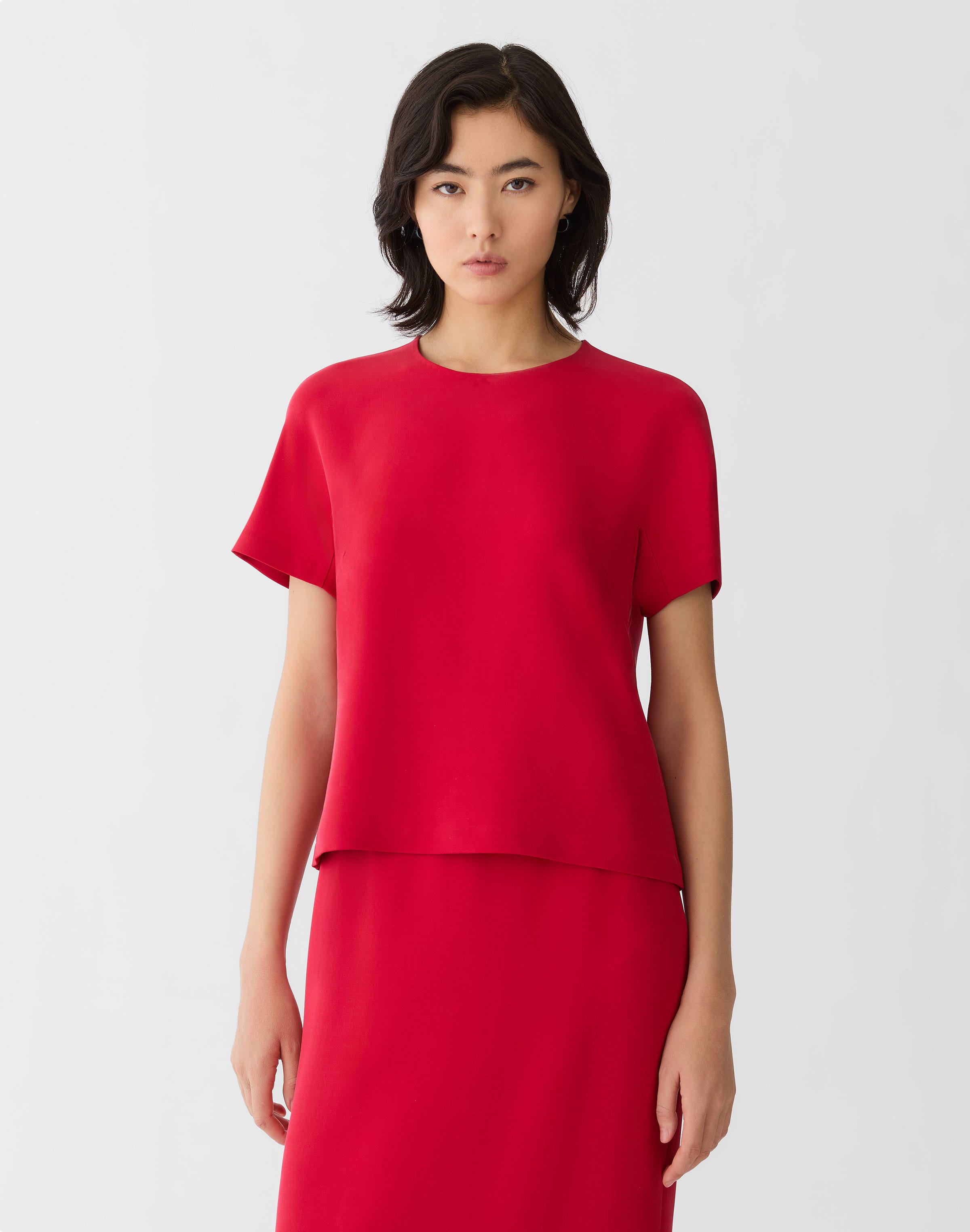 Viscose-Silk Cady Short Sleeve Blouse