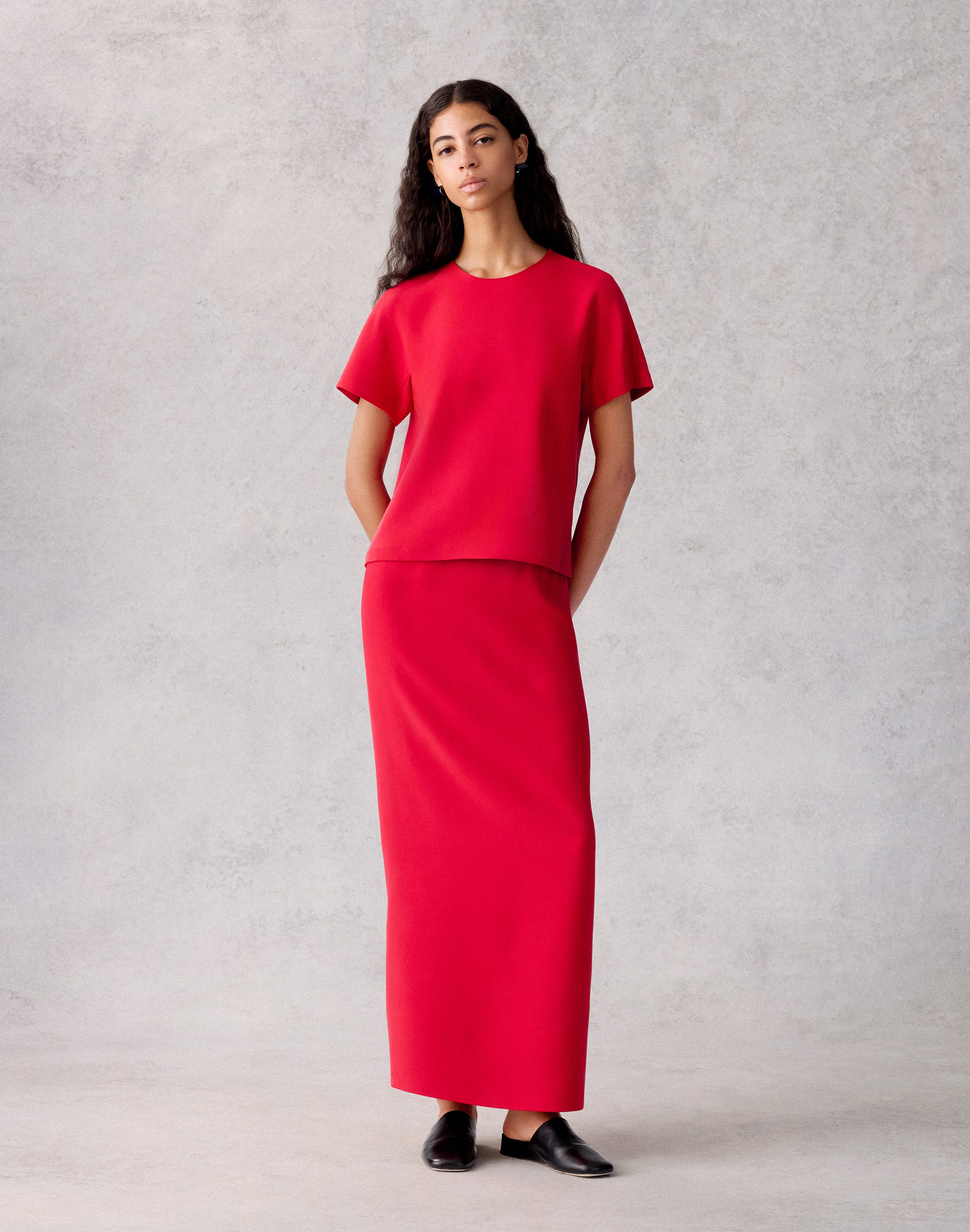 Viscose-Silk Cady Short Sleeve Blouse