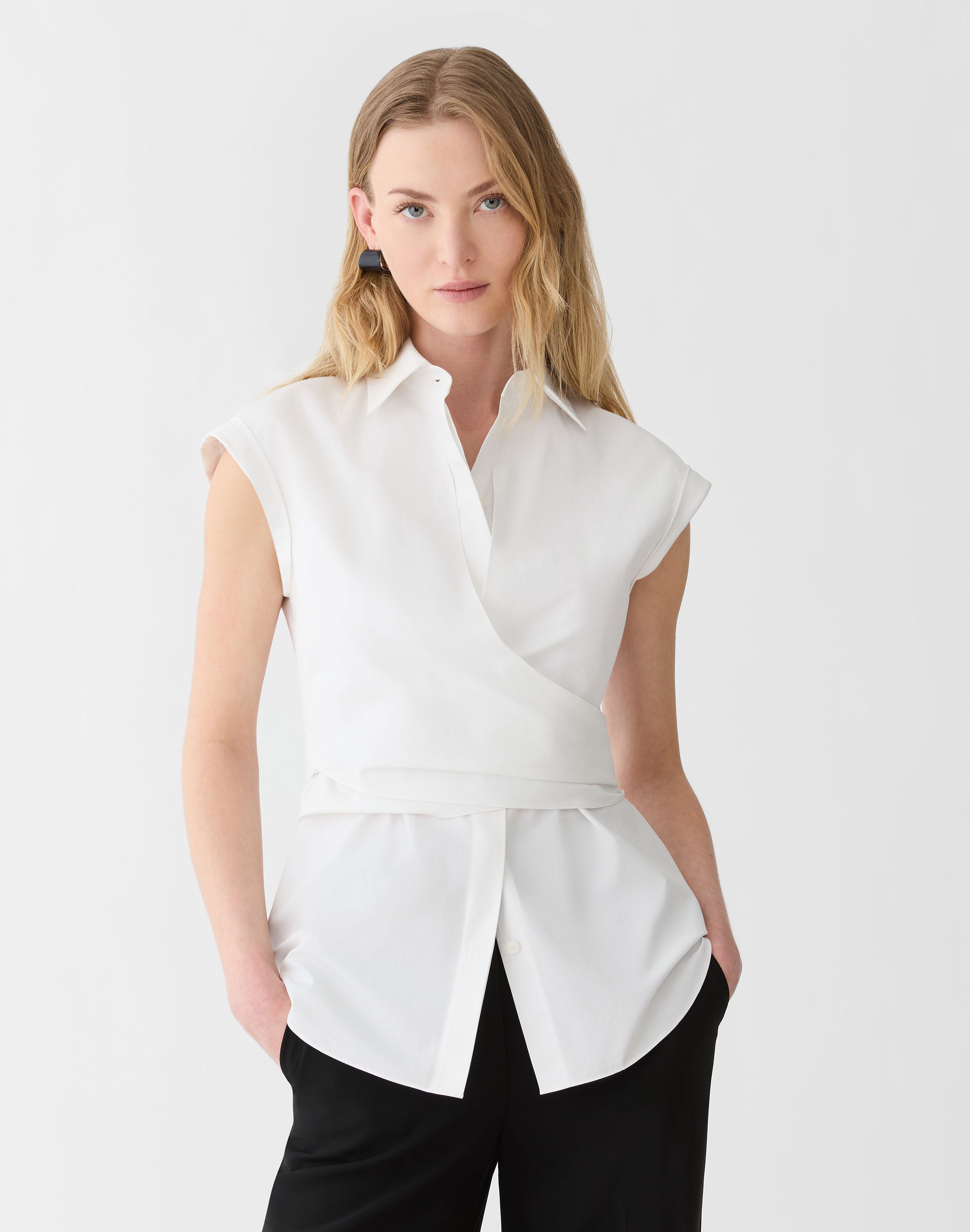 Petite Organic Cotton Poplin Wrap Shirt