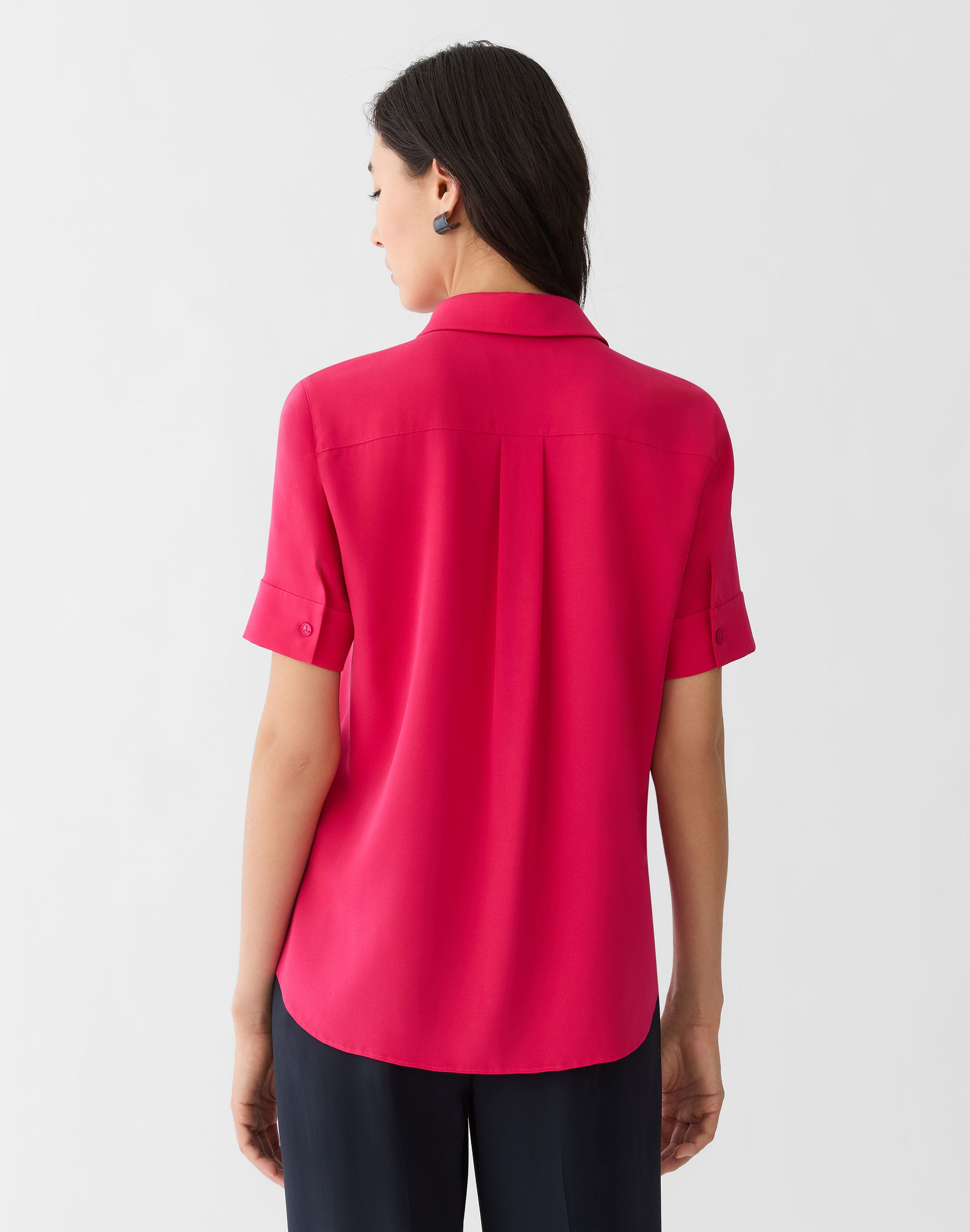 Organic Silk Stretch Georgette Short Sleeve Button Blouse