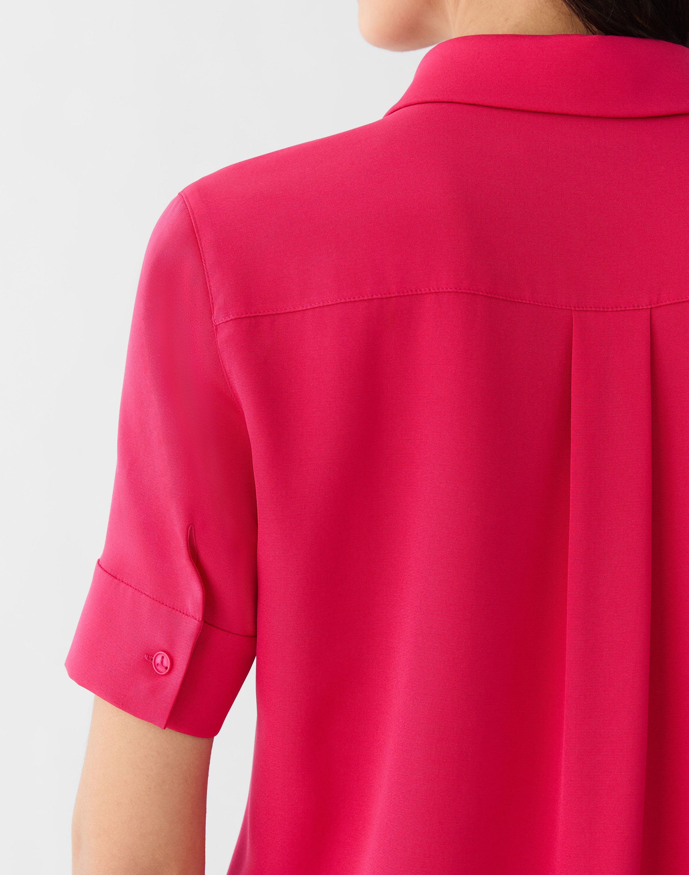 Organic Silk Stretch Georgette Short Sleeve Button Blouse