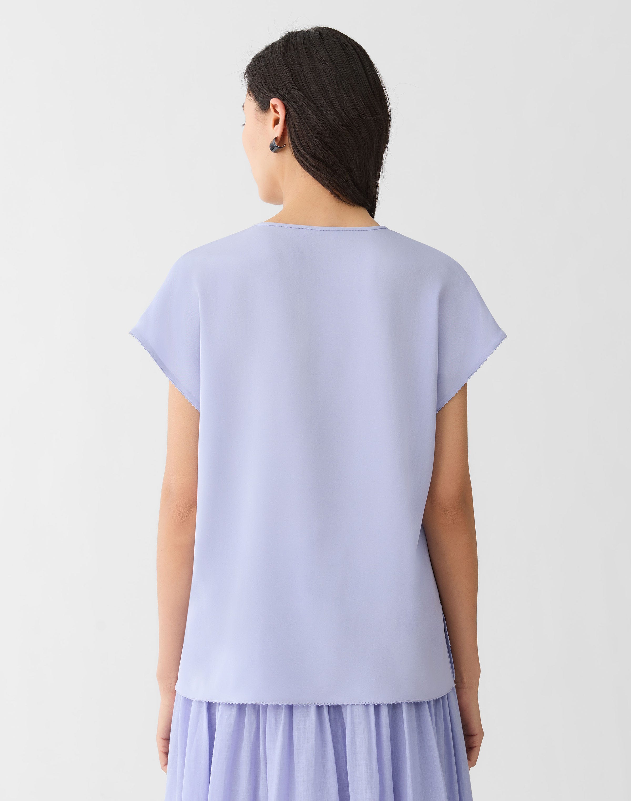 Petite Organic Silk Stretch Georgette Keyhole Blouse