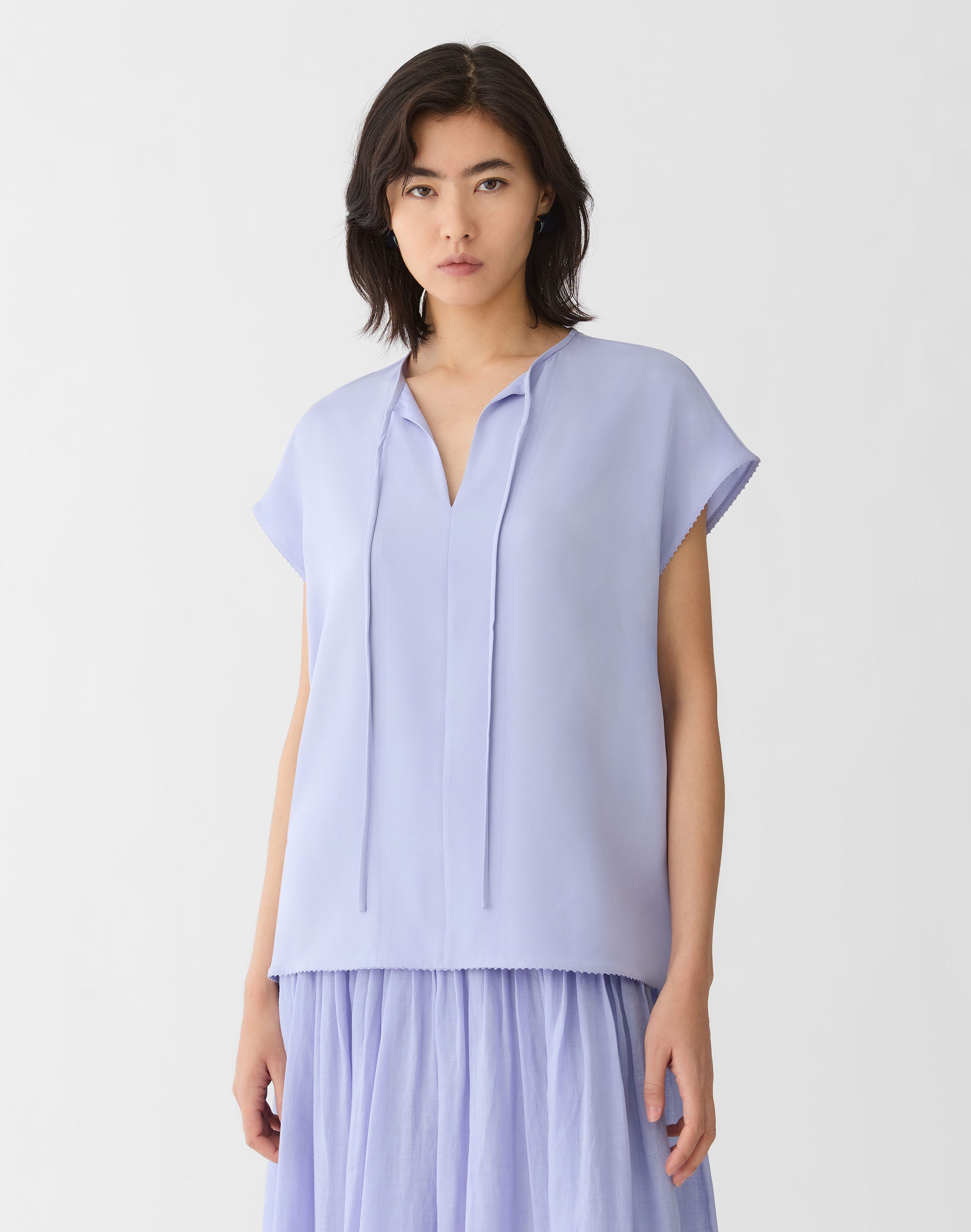 Petite Organic Silk Stretch Georgette Keyhole Blouse
