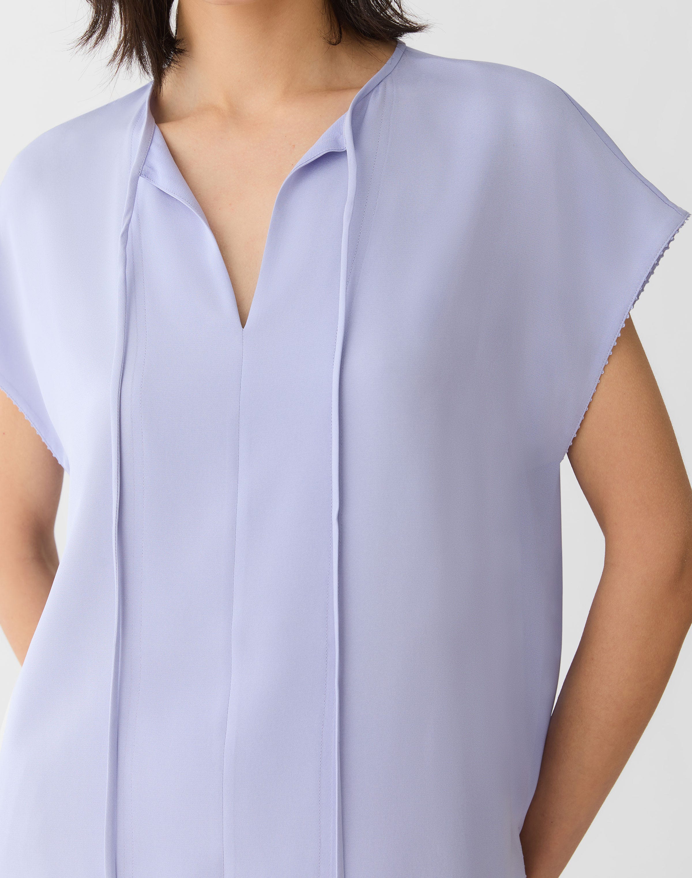 Petite Organic Silk Stretch Georgette Keyhole Blouse