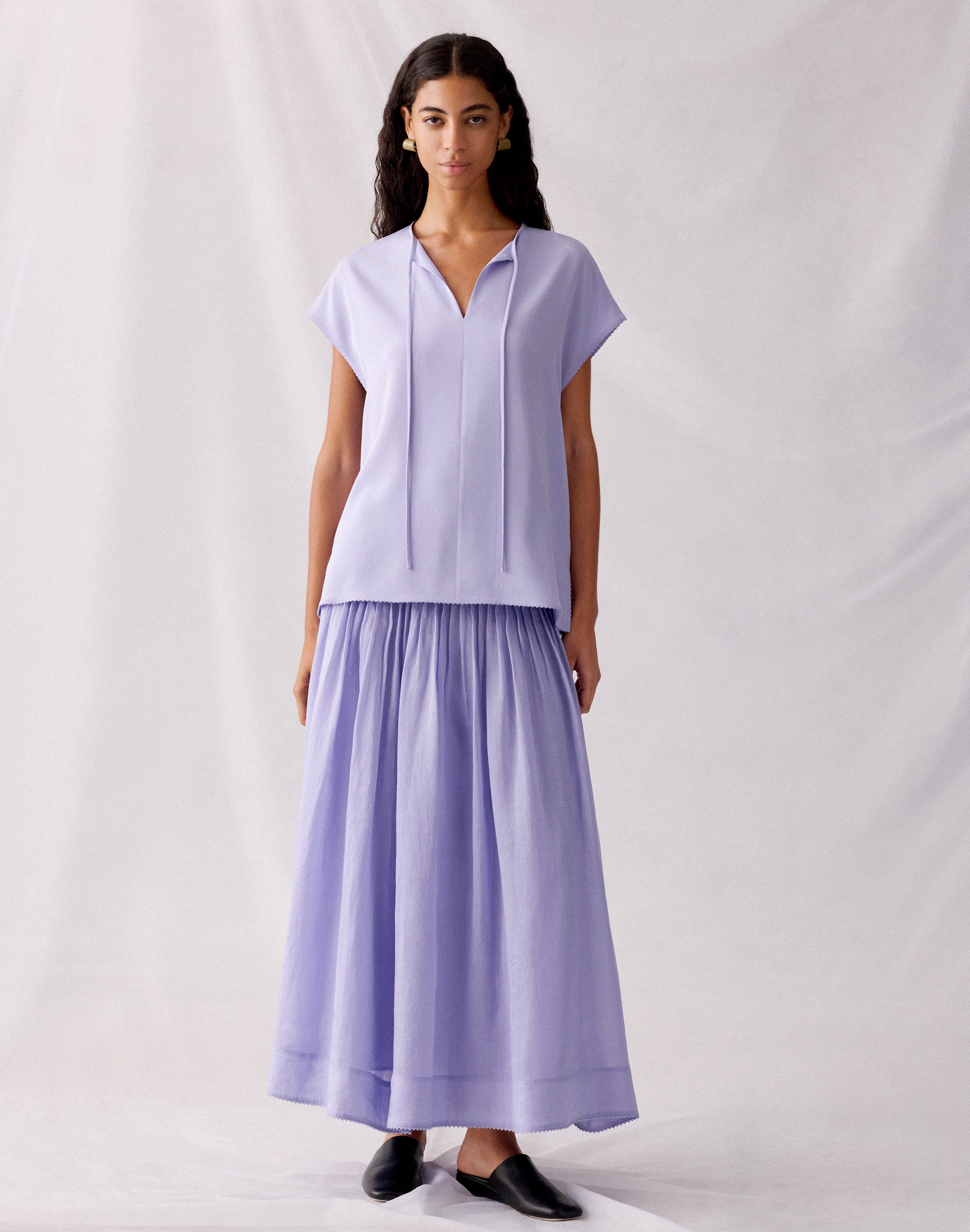 Petite Organic Silk Stretch Georgette Keyhole Blouse