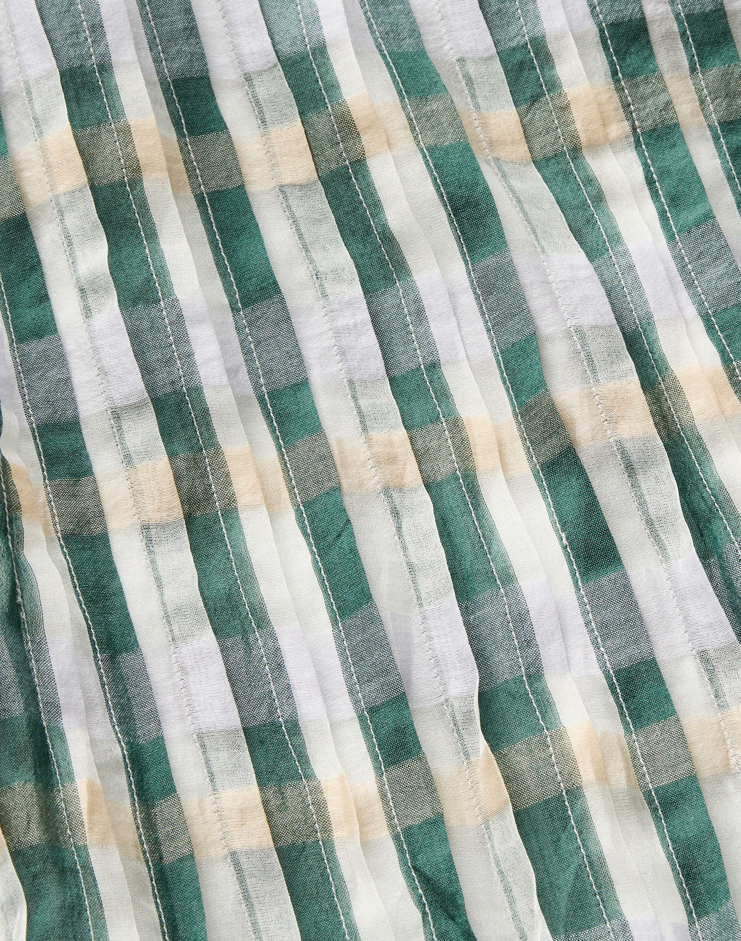 Cotton-Silk Plaid Hand Pintucked Blouse