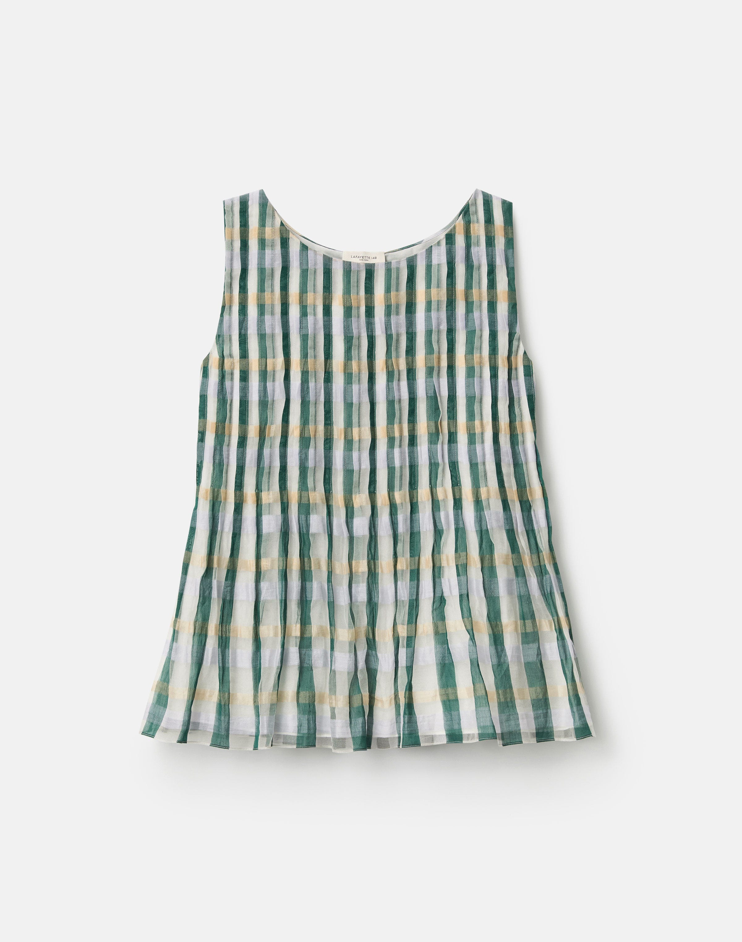 Cotton-Silk Plaid Hand Pintucked Blouse