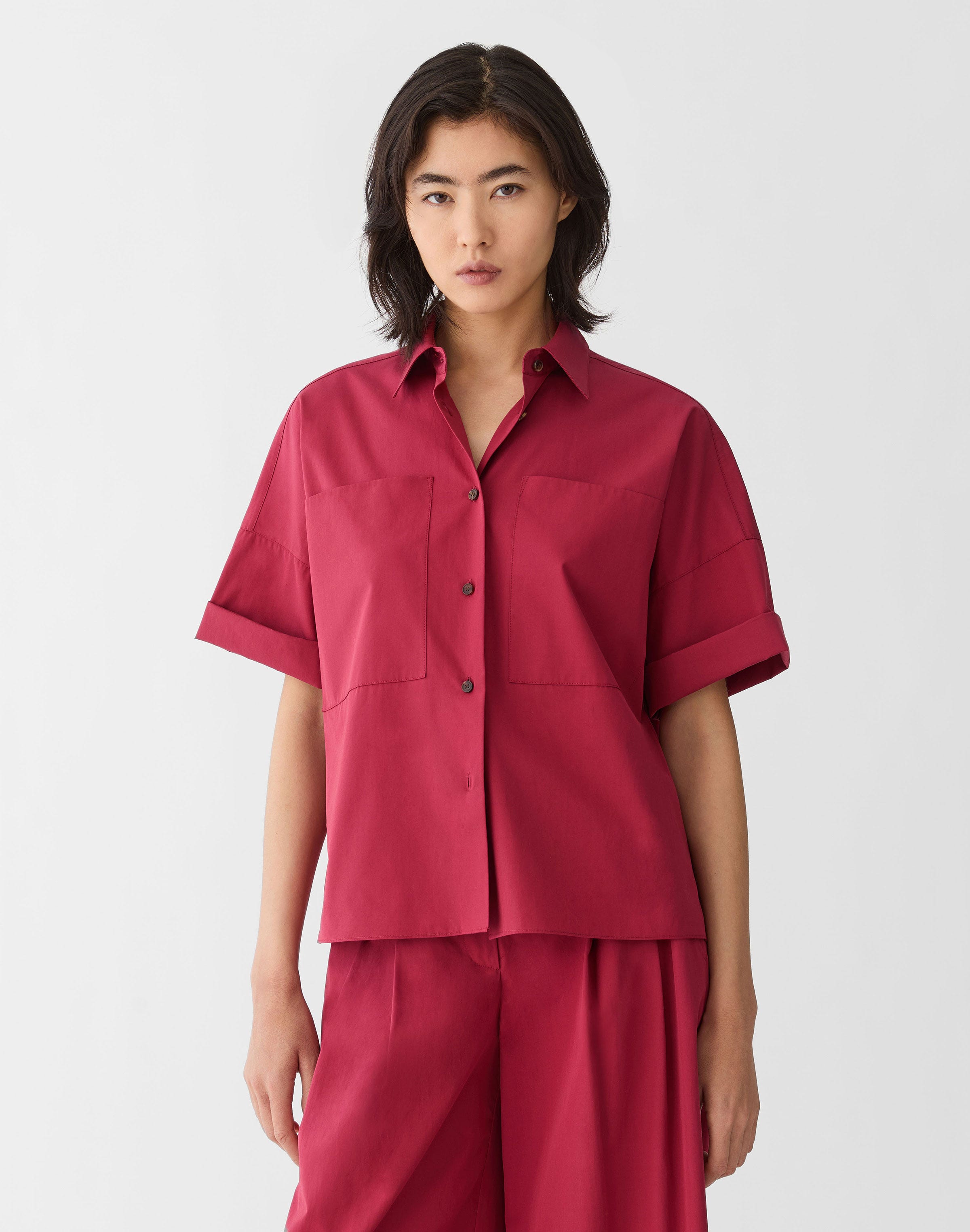 Plus-Size Organic Cotton Poplin Patch Pocket Shirt
