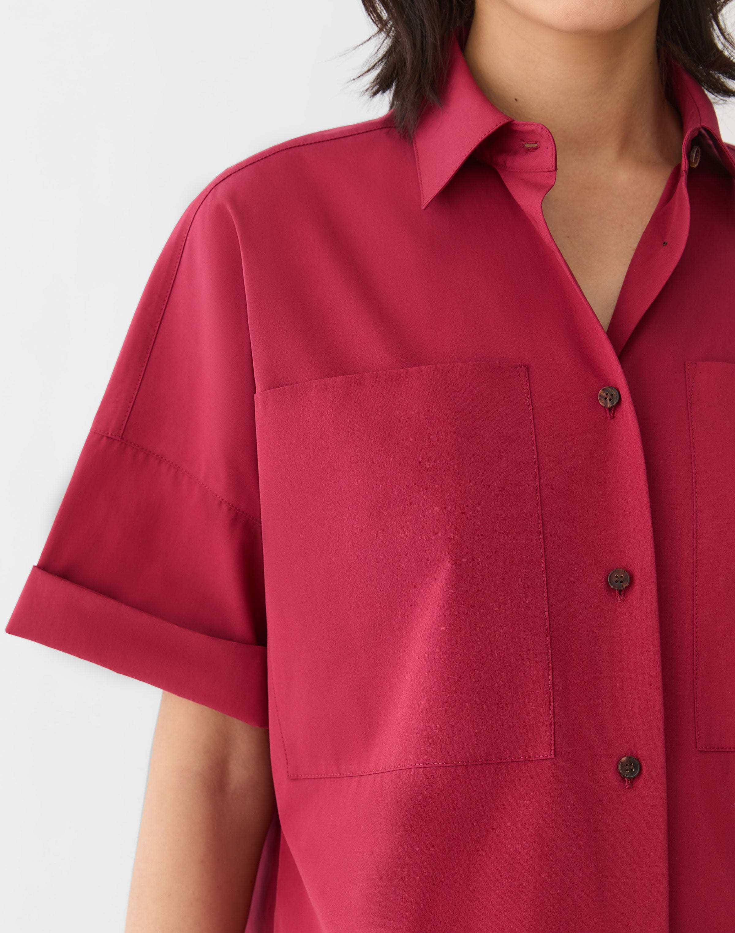 Plus-Size Organic Cotton Poplin Patch Pocket Shirt
