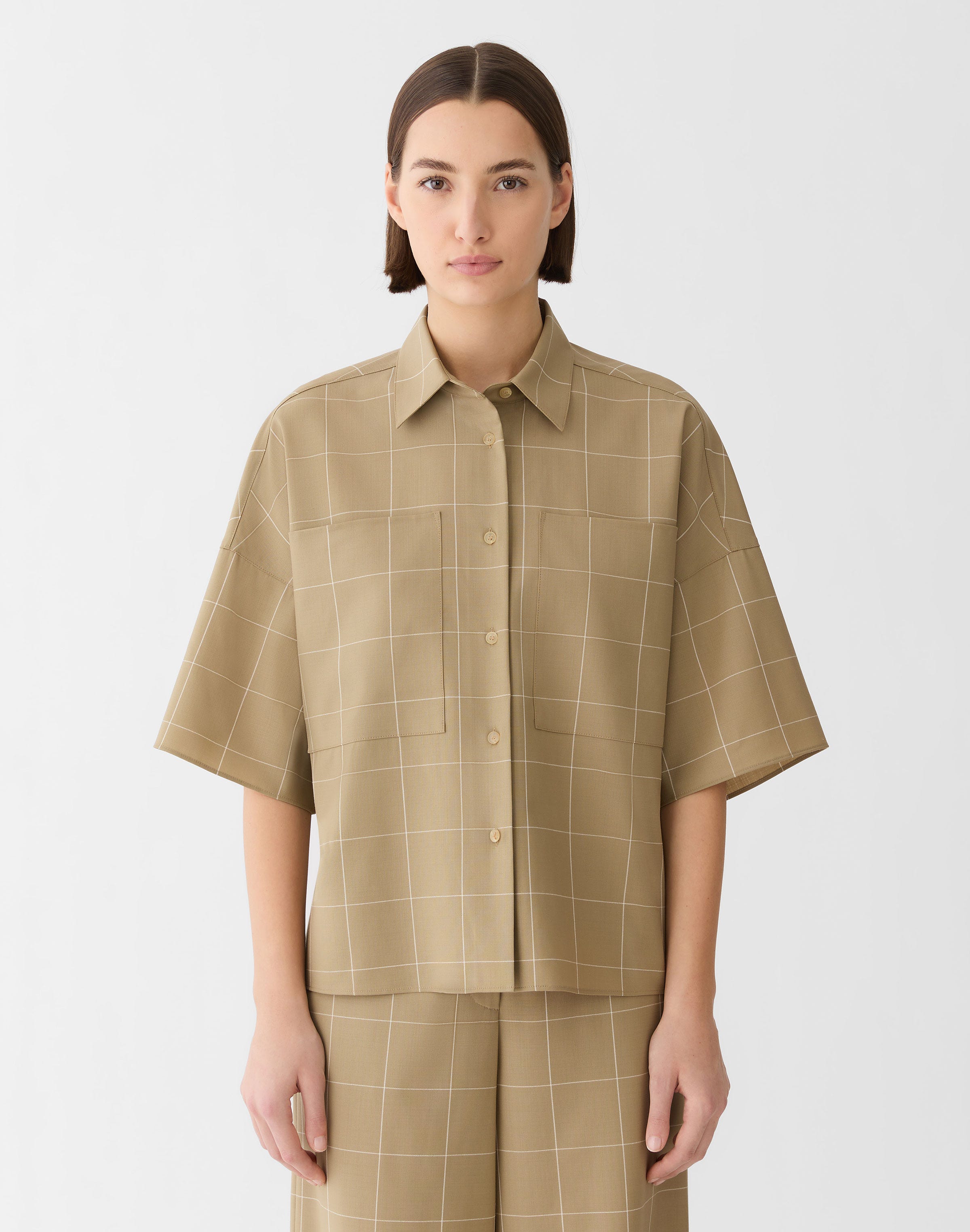 Garden Grid Tropical Wool Patch Pocket Shirt