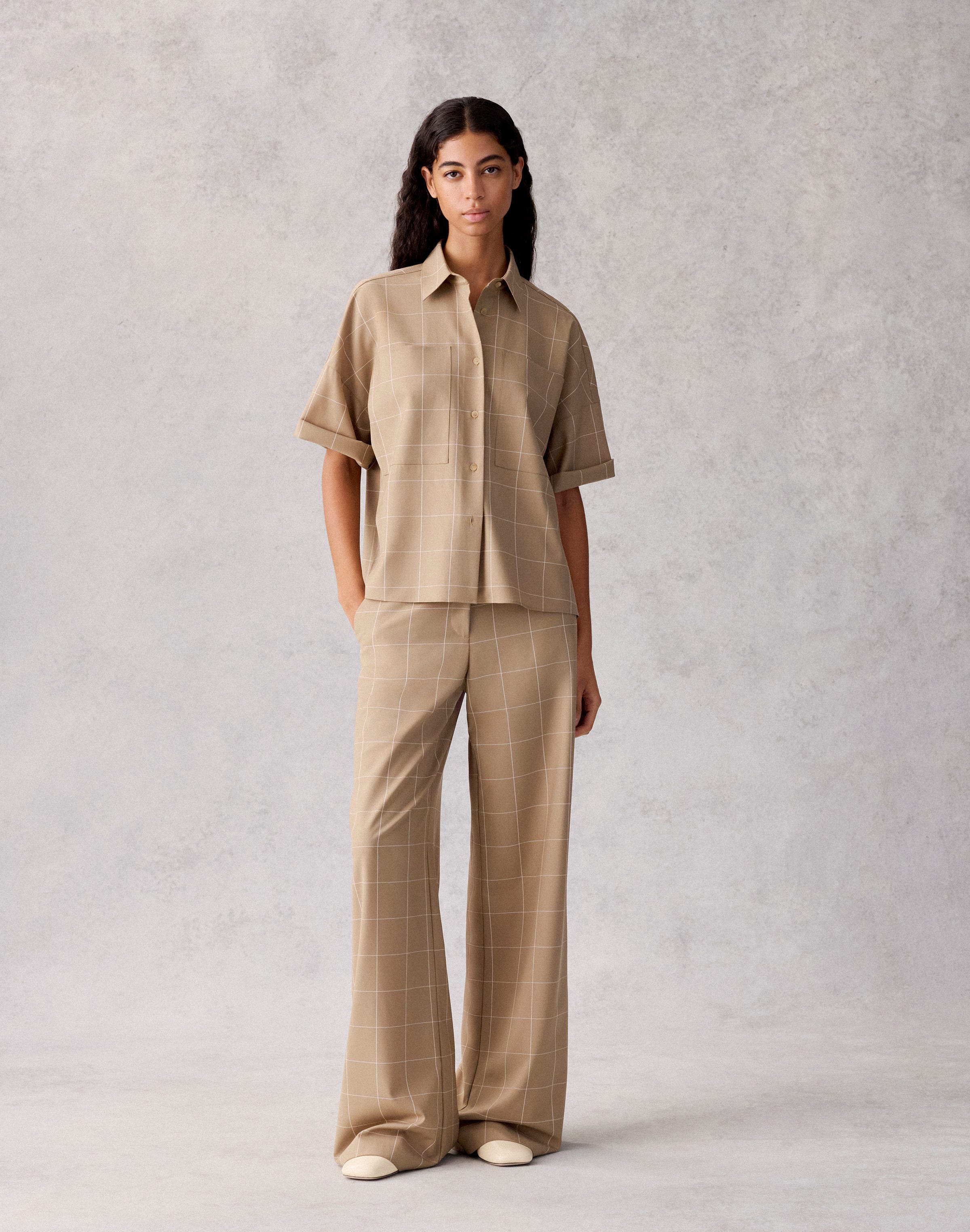 Garden Grid Tropical Wool Patch Pocket Shirt