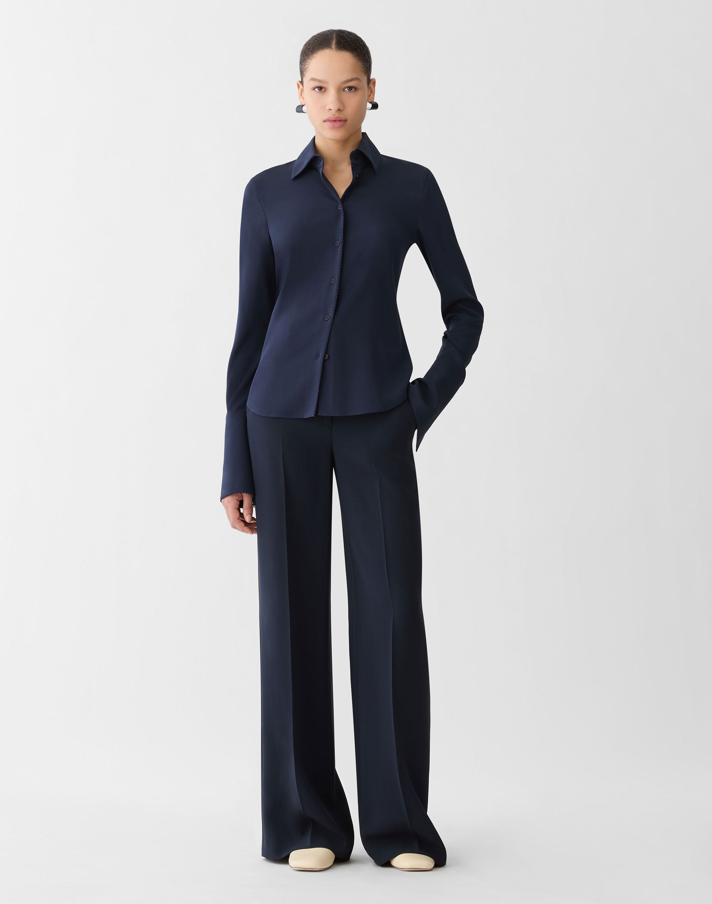 Organic Silk Stretch Georgette French Cuff Blouse