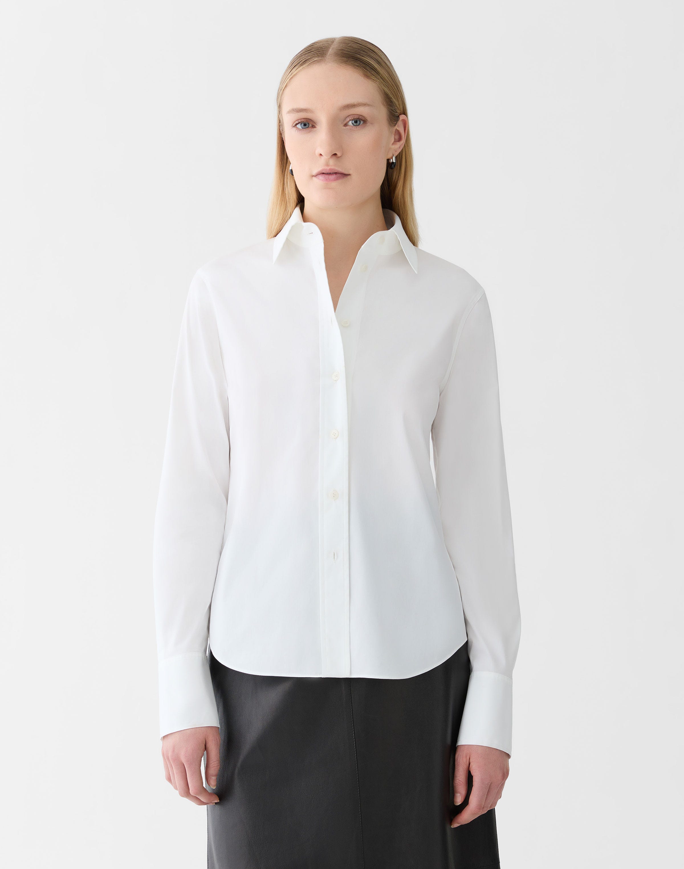 Plus-Size Stretch Cotton Button Front Slim Shirt