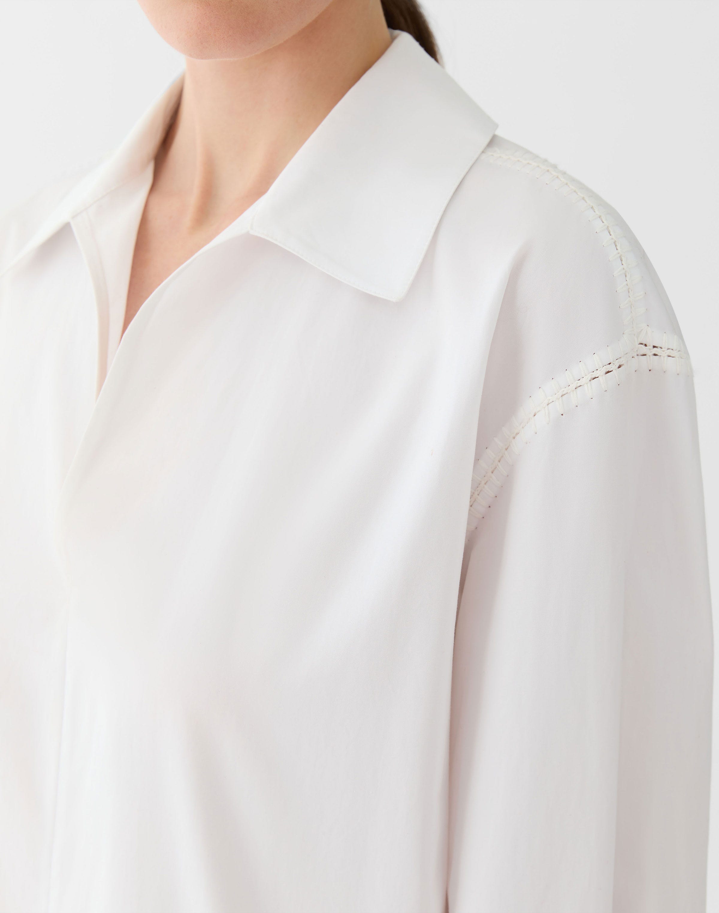 Organic Cotton Poplin Whipstitch Popover Blouse