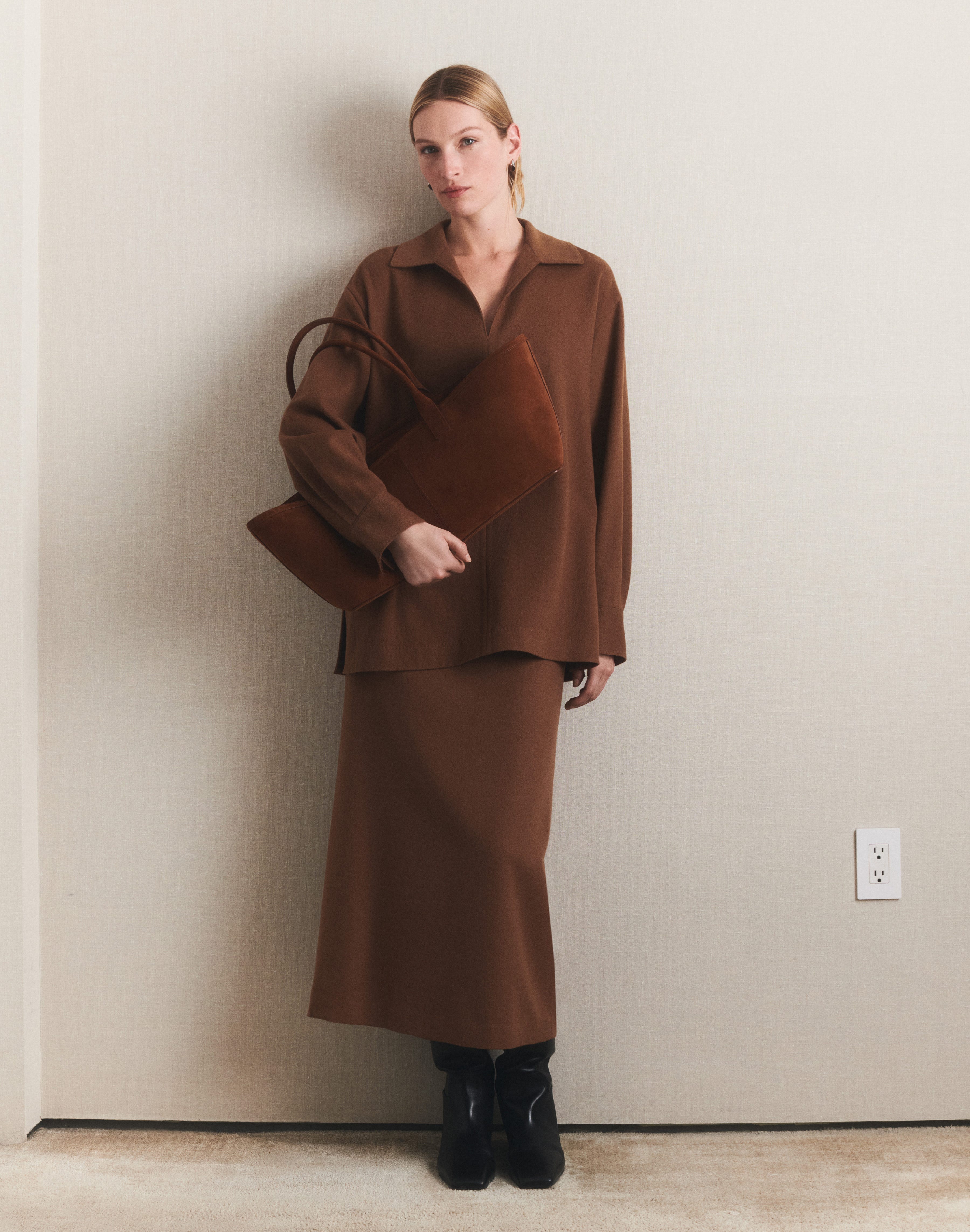 Camel Hair Popover Blouse and Skirt
