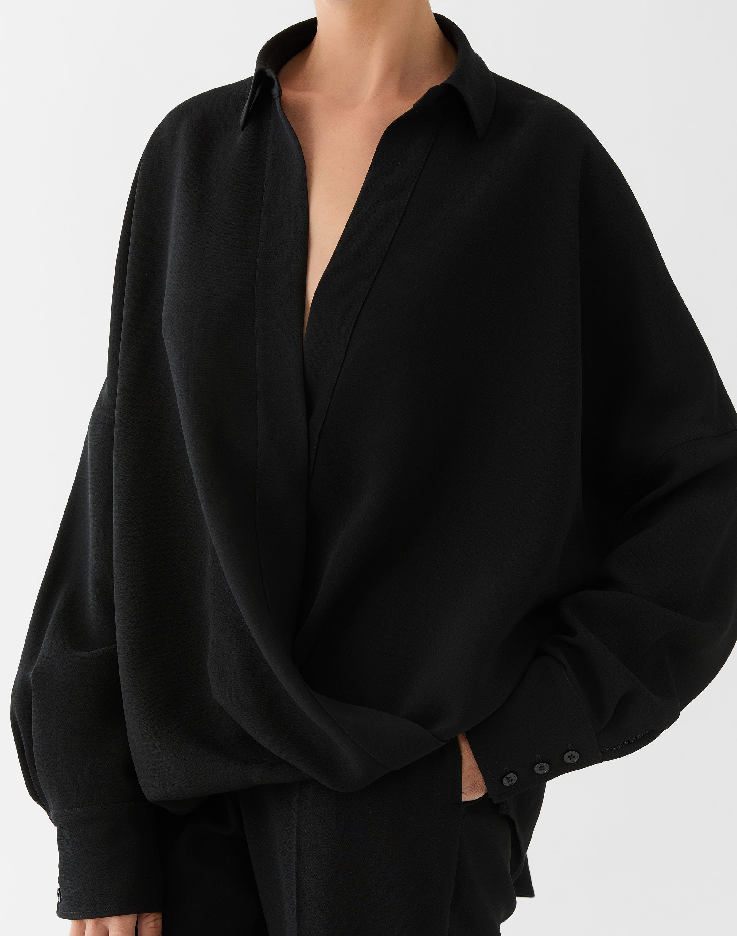 Responsible Finesse Crepe Popover Wrap Shirt