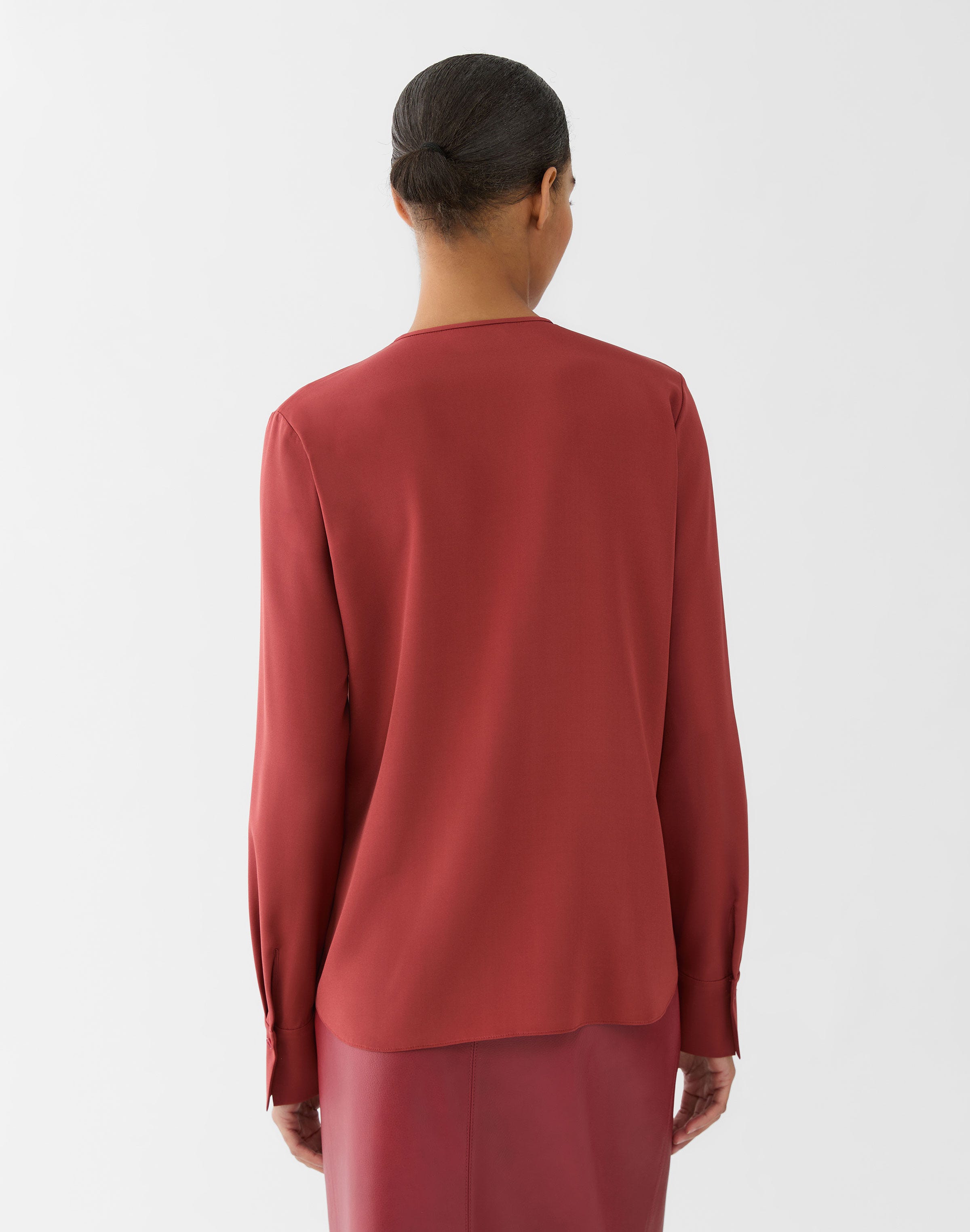 Plus-Size Organic Silk Stretch Georgette Ls Blouse W/ Pintucks