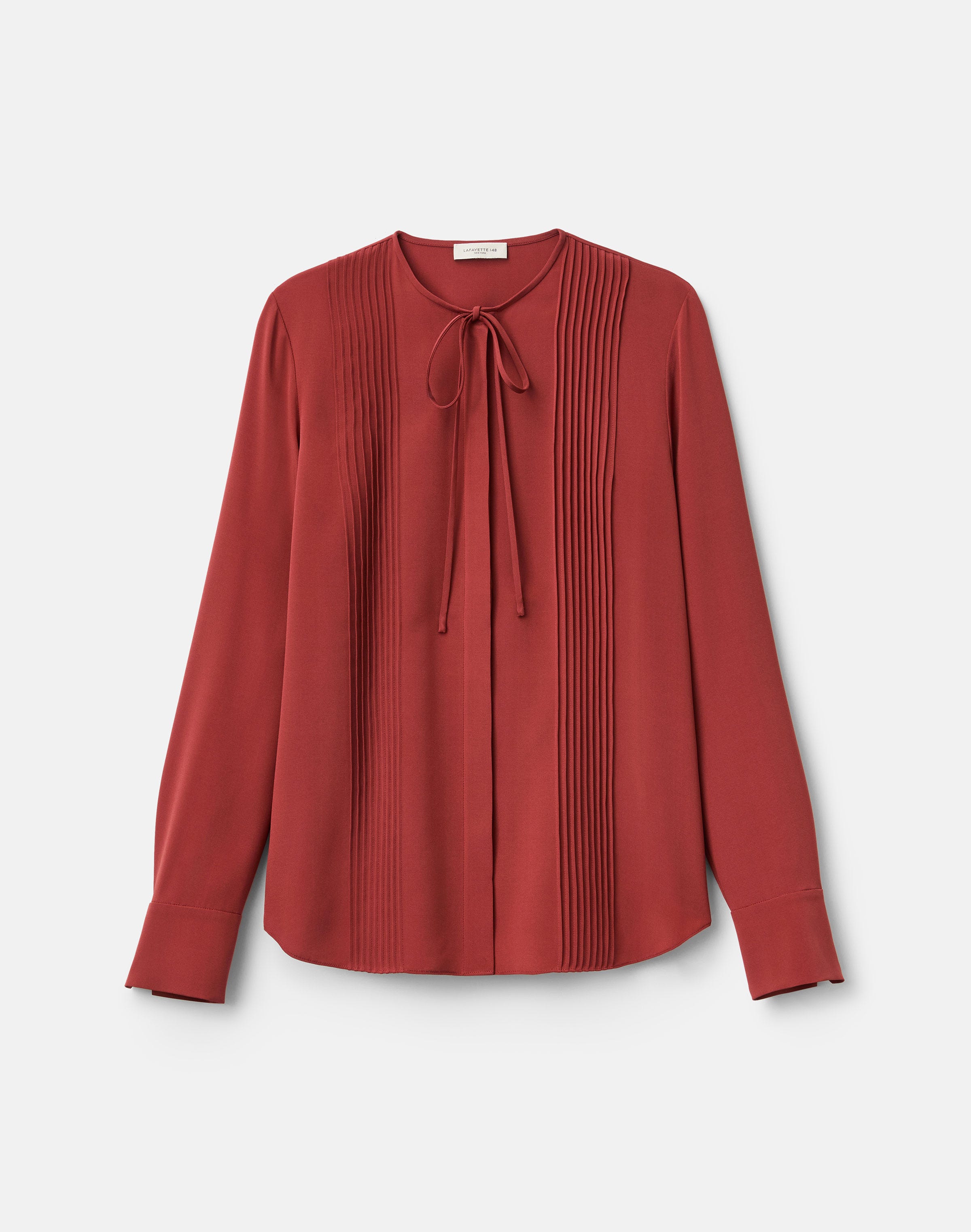 Plus-Size Organic Silk Stretch Georgette Ls Blouse W/ Pintucks