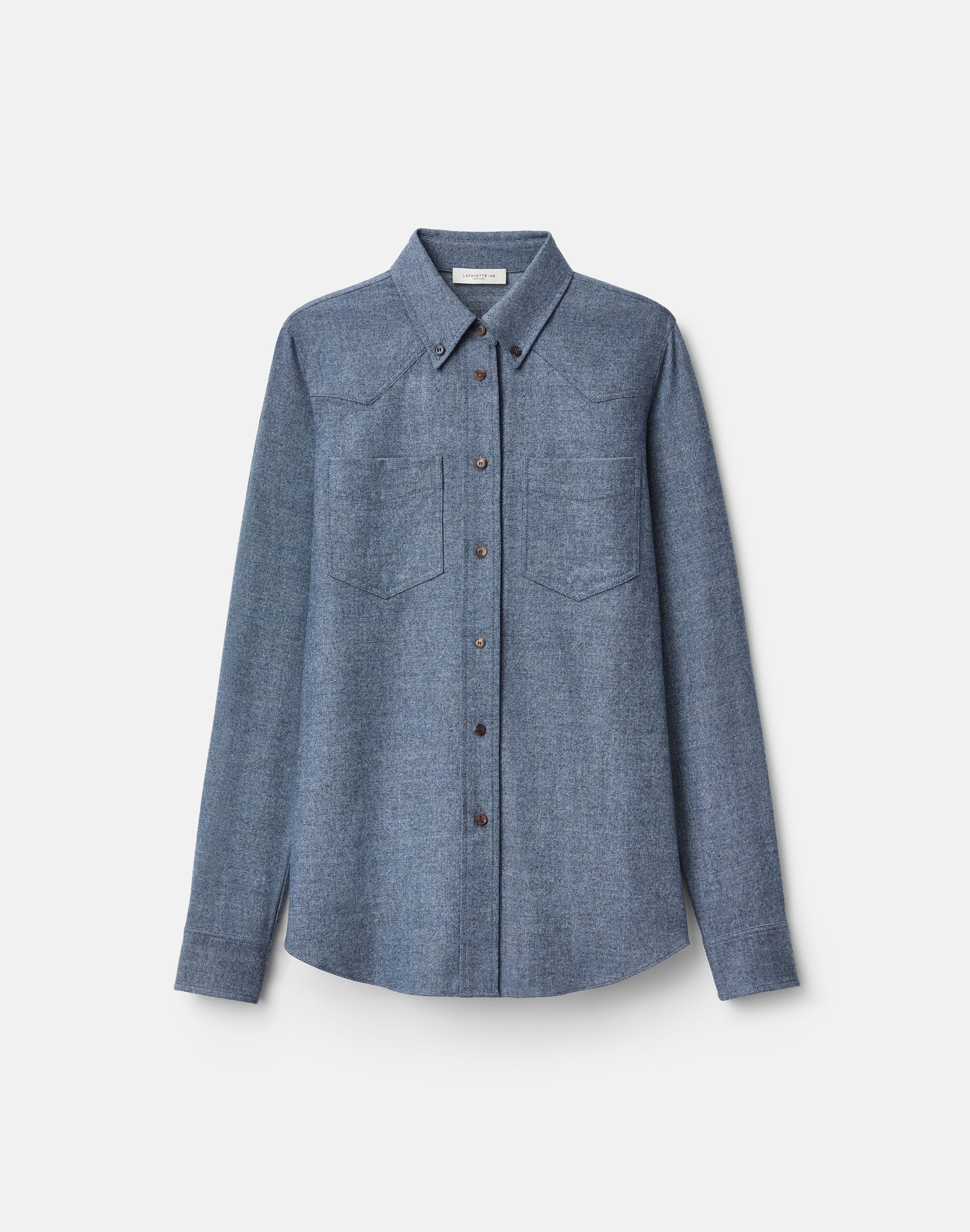 Denim-Effect Wool-Cashmere Flannel Western Blouse