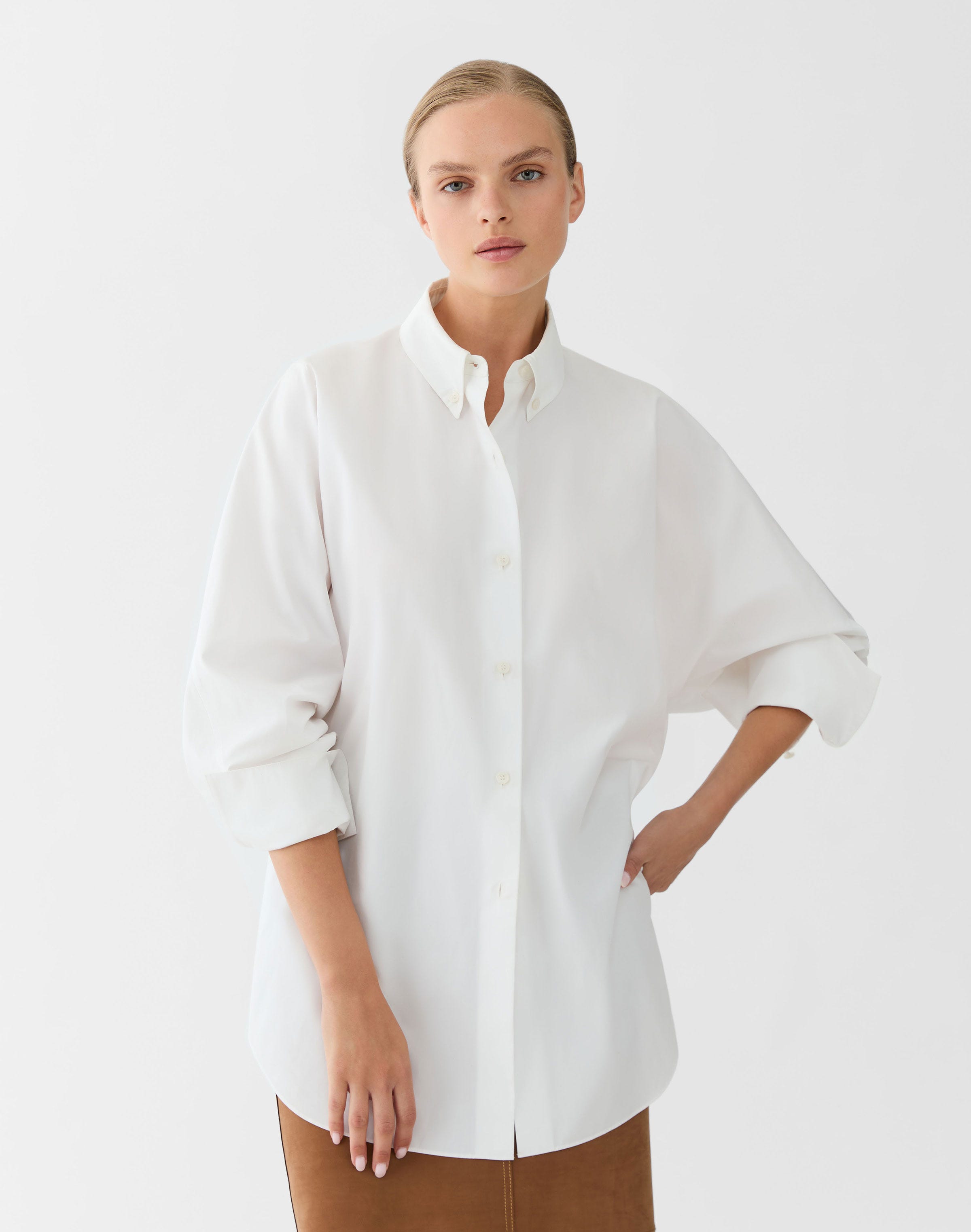 Organic Cotton Poplin Rounded Sleeve Shirt
