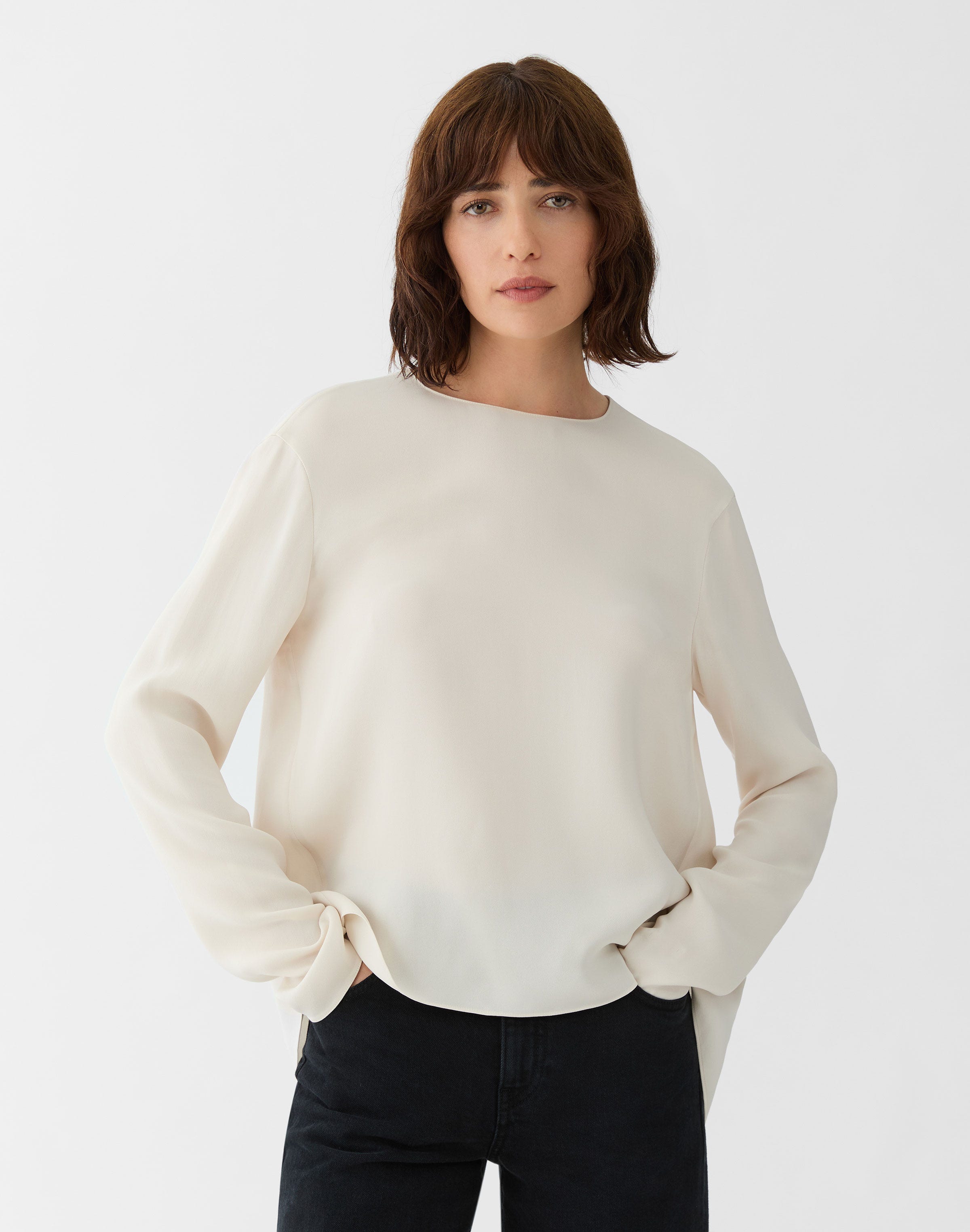 Organic Silk Georgette Jewel Neck Blouse