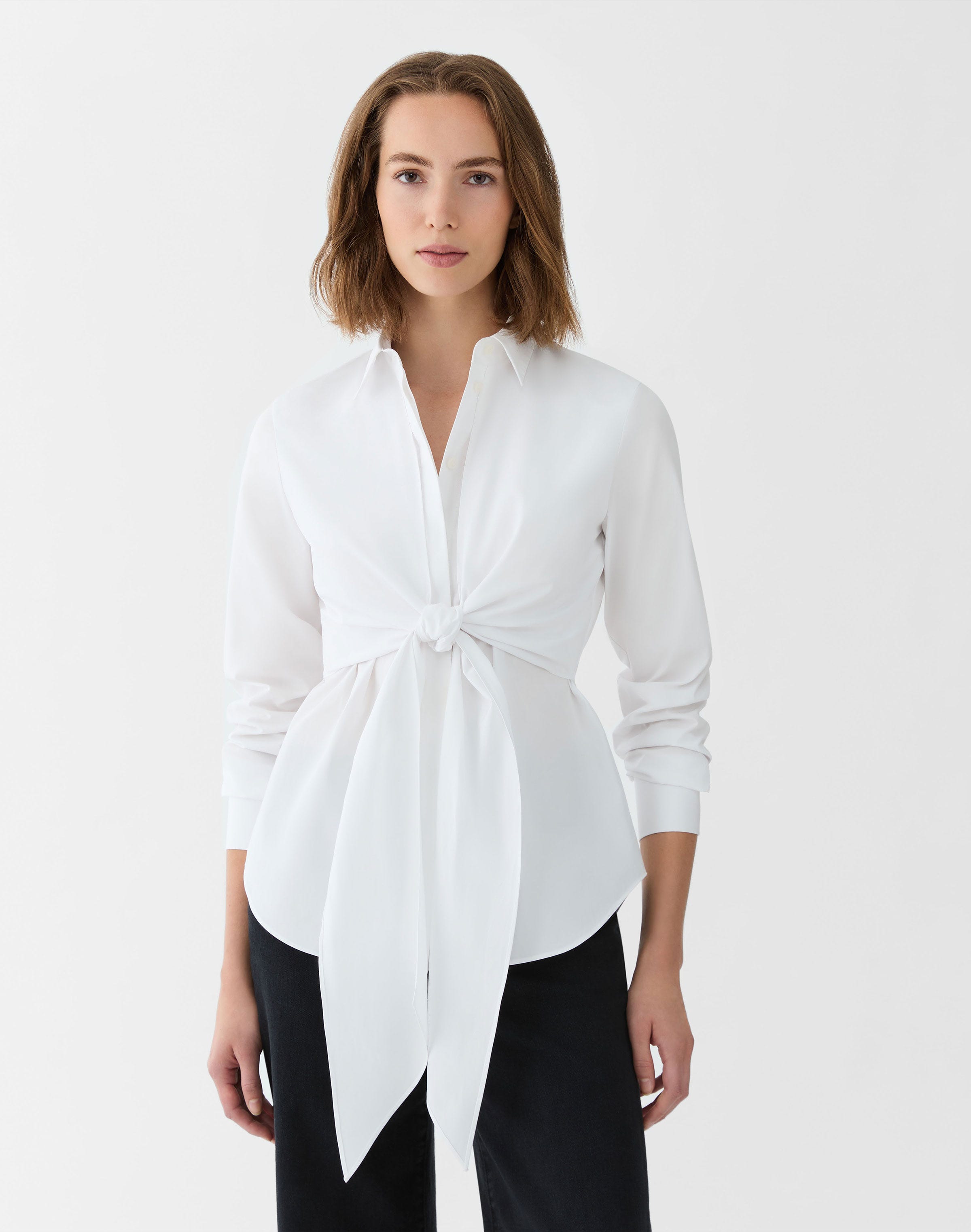 Plus-Size Organic Cotton Poplin Long Sleeve Wrap Shirt
