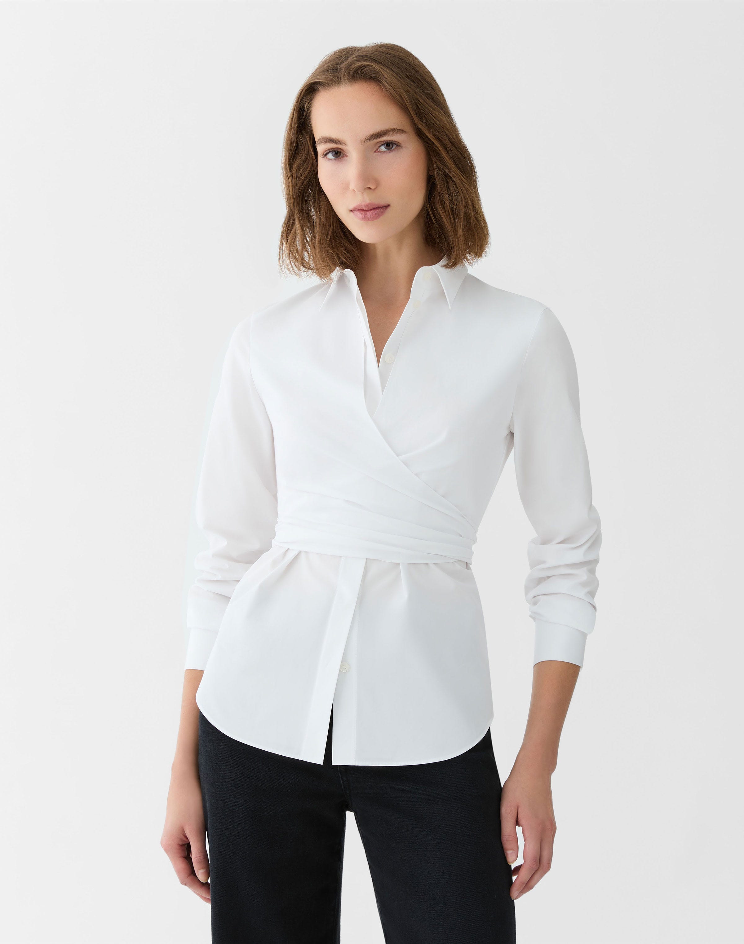 Plus-Size Organic Cotton Poplin Long Sleeve Wrap Shirt