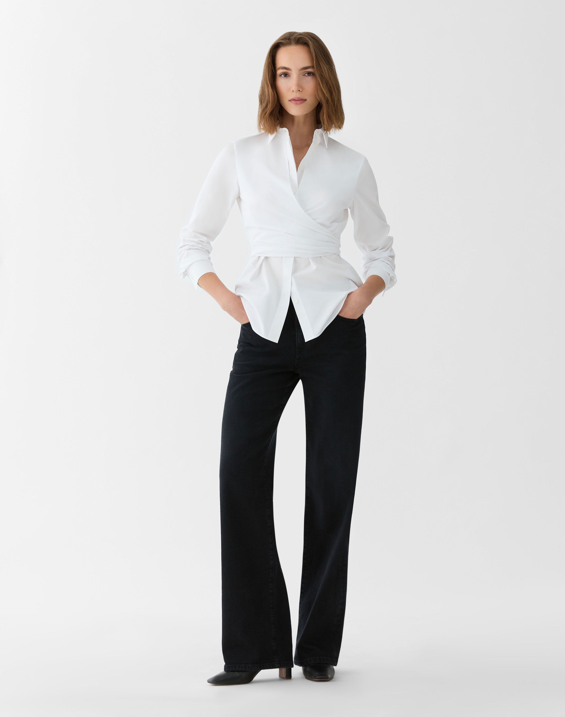 Plus-Size Organic Cotton Poplin Long Sleeve Wrap Shirt