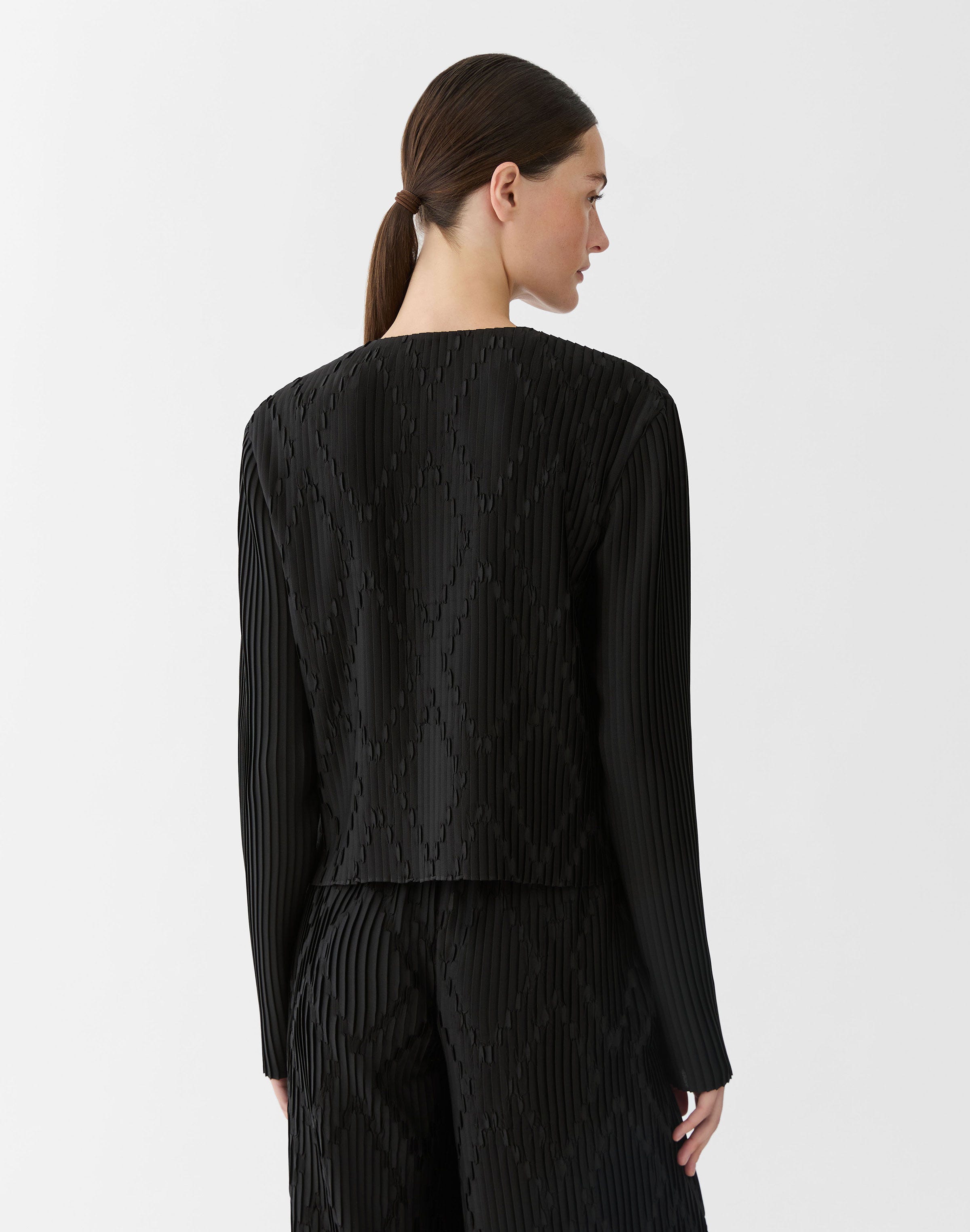 Geo Satin Plissé Cardigan Jacket