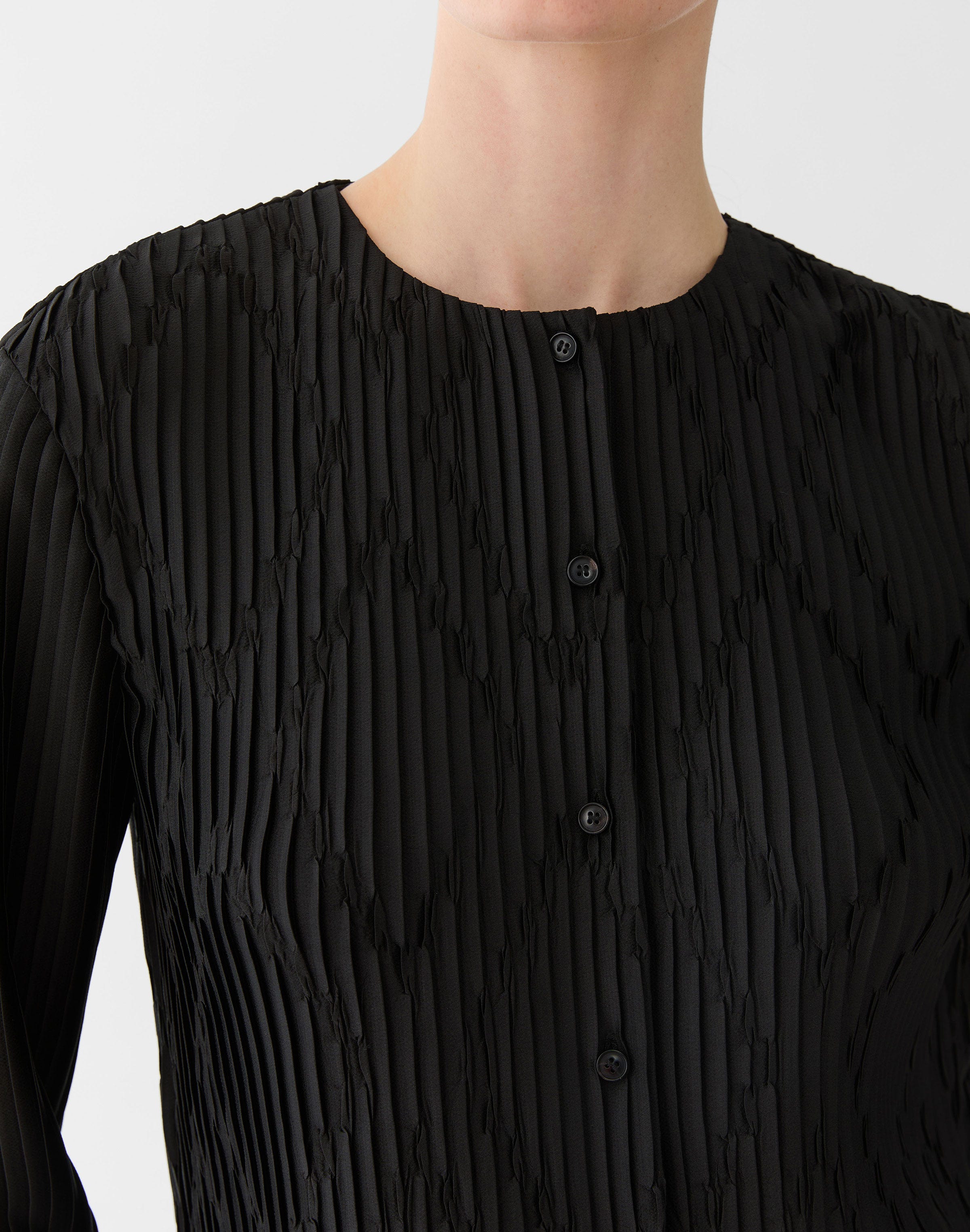 Geo Satin Plissé Cardigan Jacket