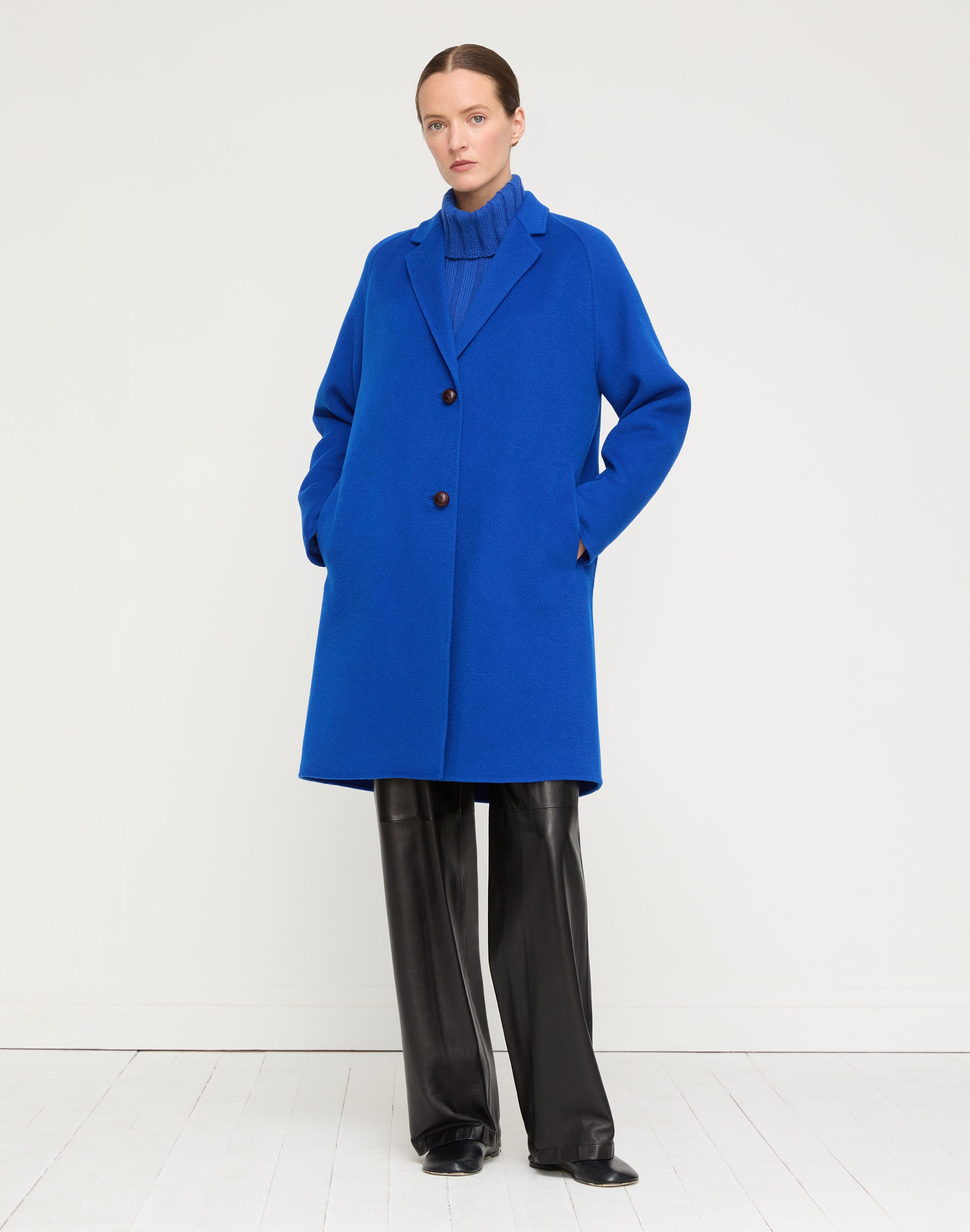 Plus-Size Wool-Cashmere Double Face Two Button Car Coat