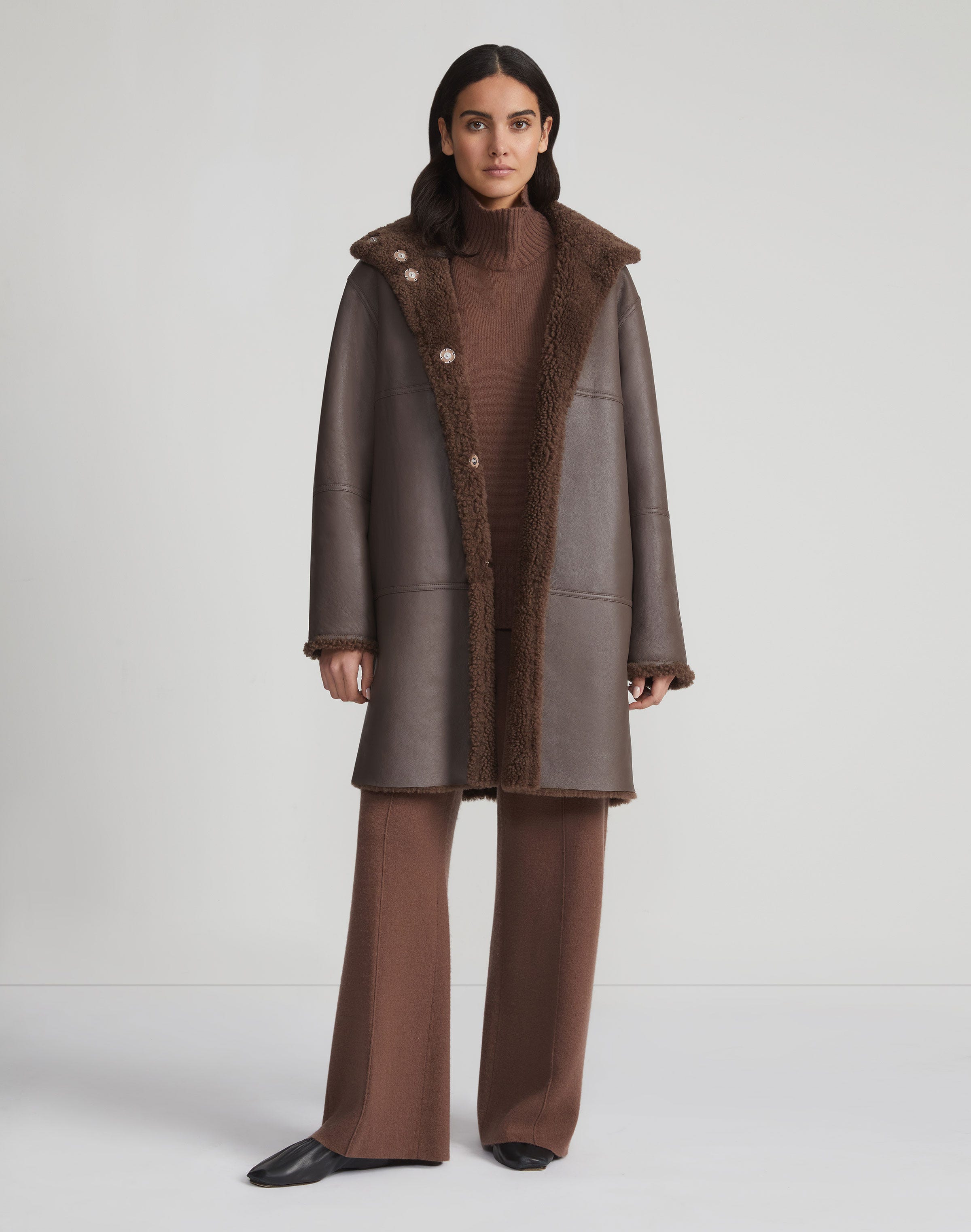 Shearling Reversible Funnel Collar Coat