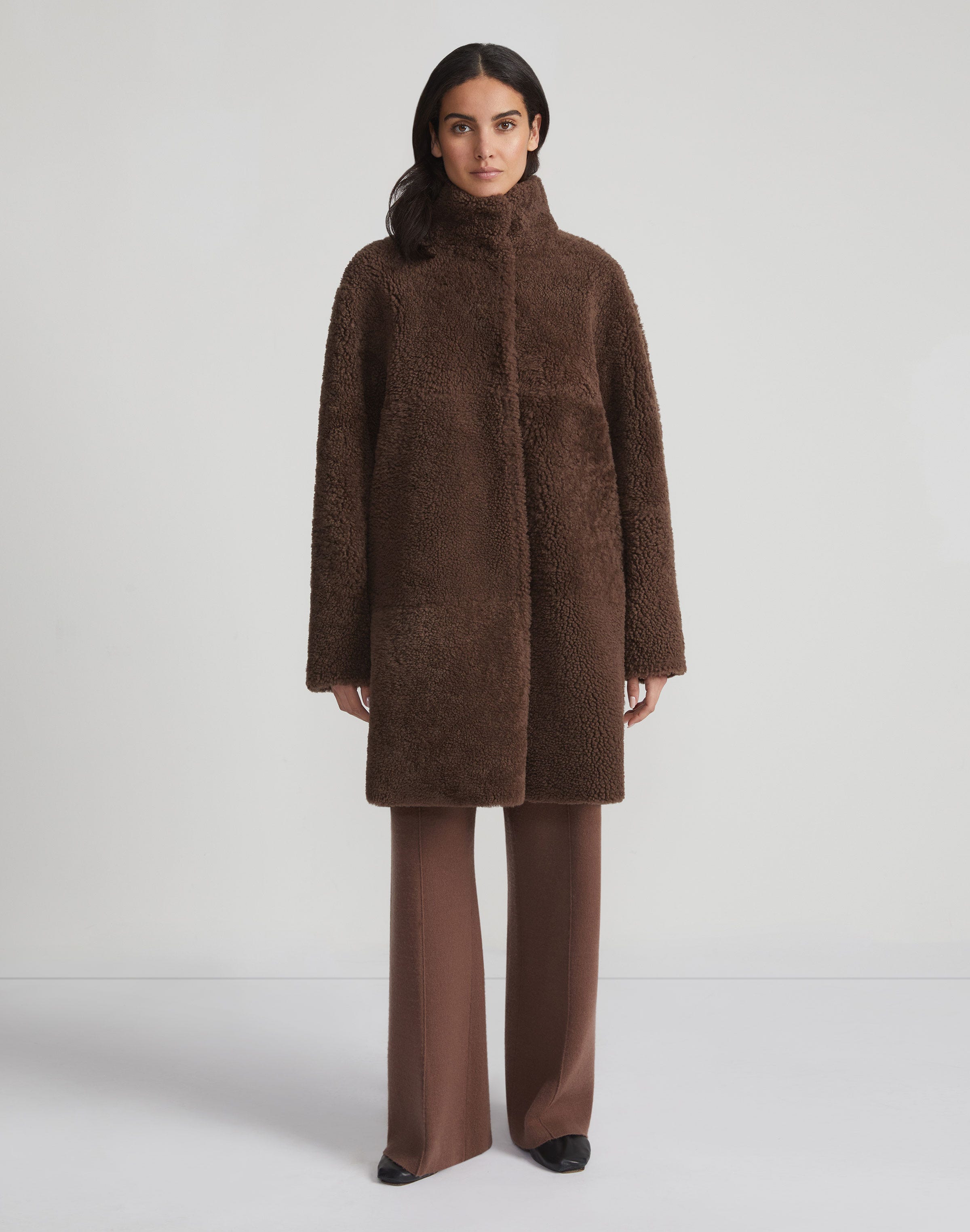 Shearling Reversible Funnel Collar Coat
