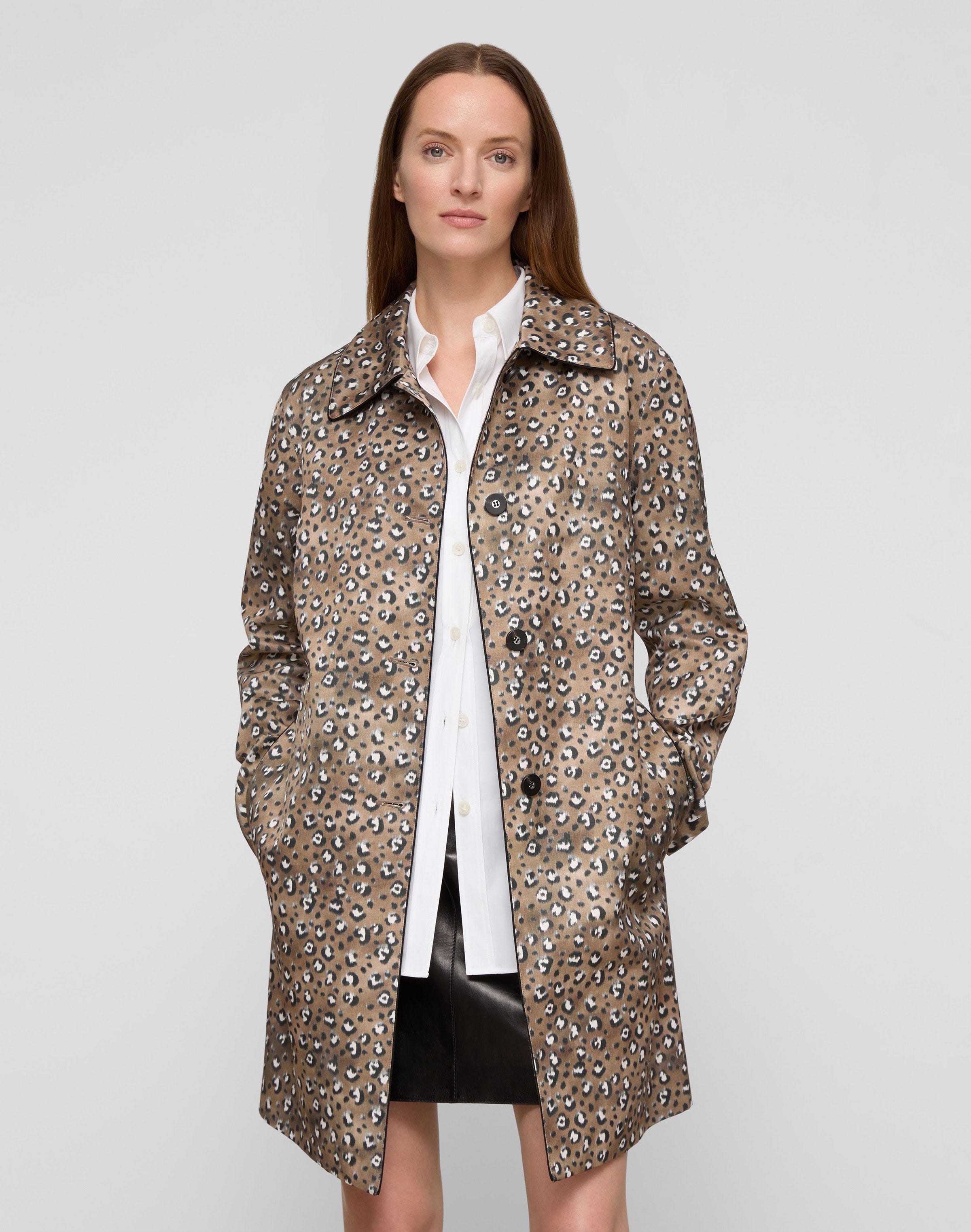 Leopard Print Cotton-Viscose Twill Coat