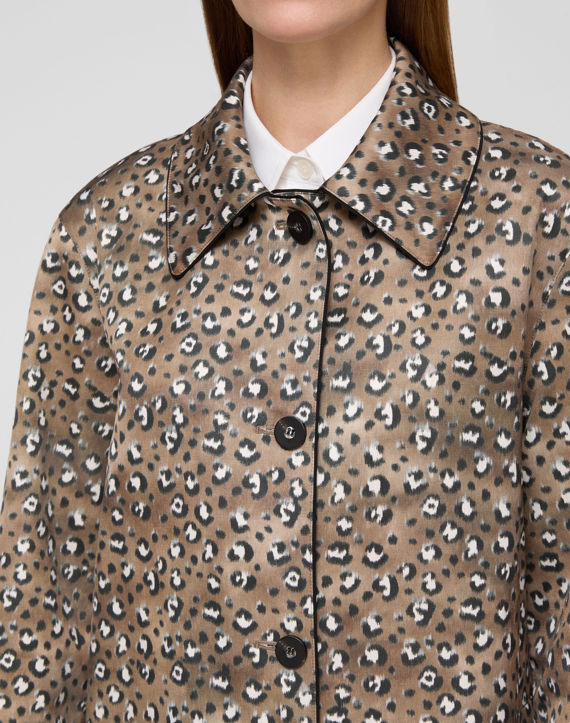 Leopard Print Cotton-Viscose Twill Coat