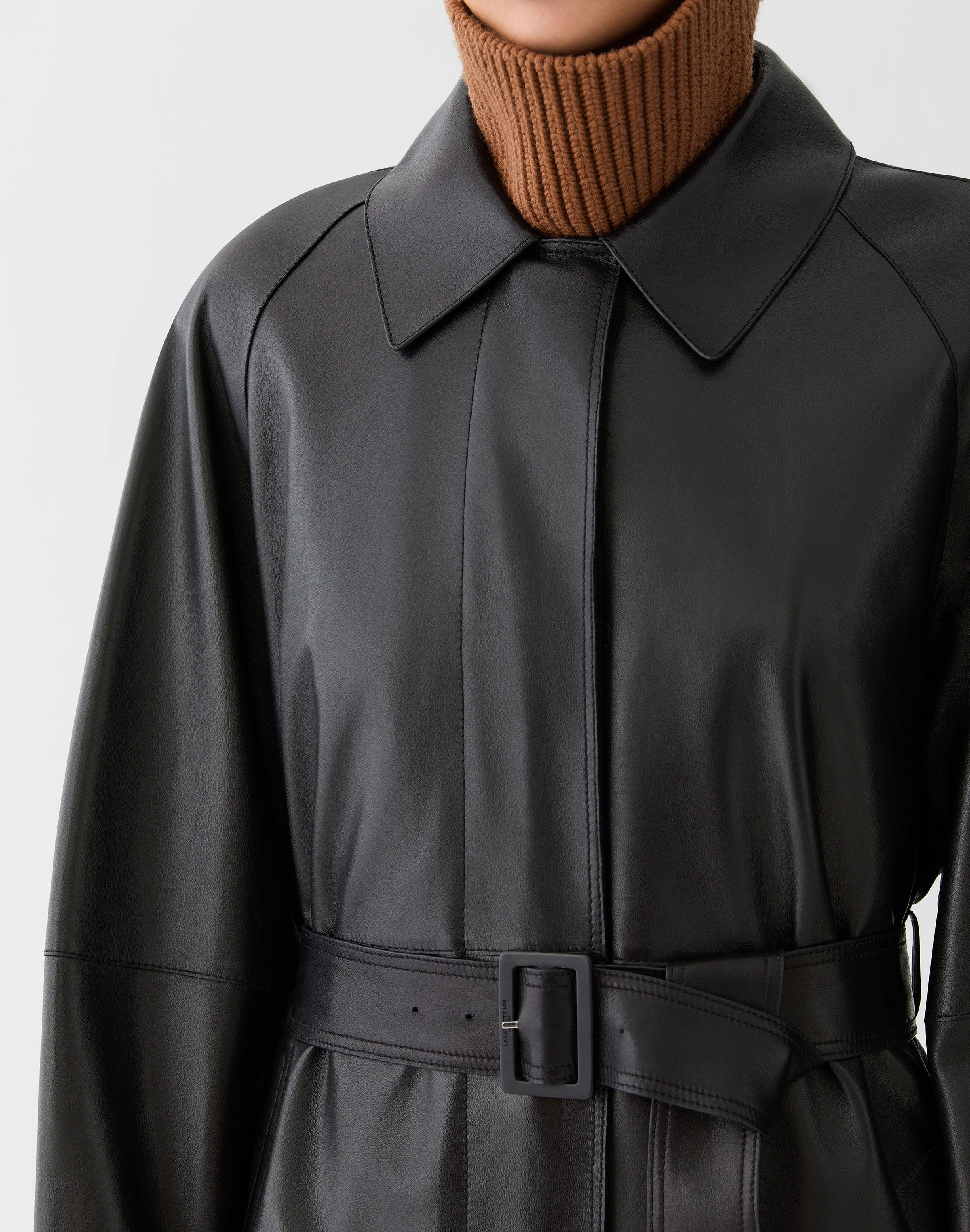 Nappa Leather Belted Oversized Trench Coat