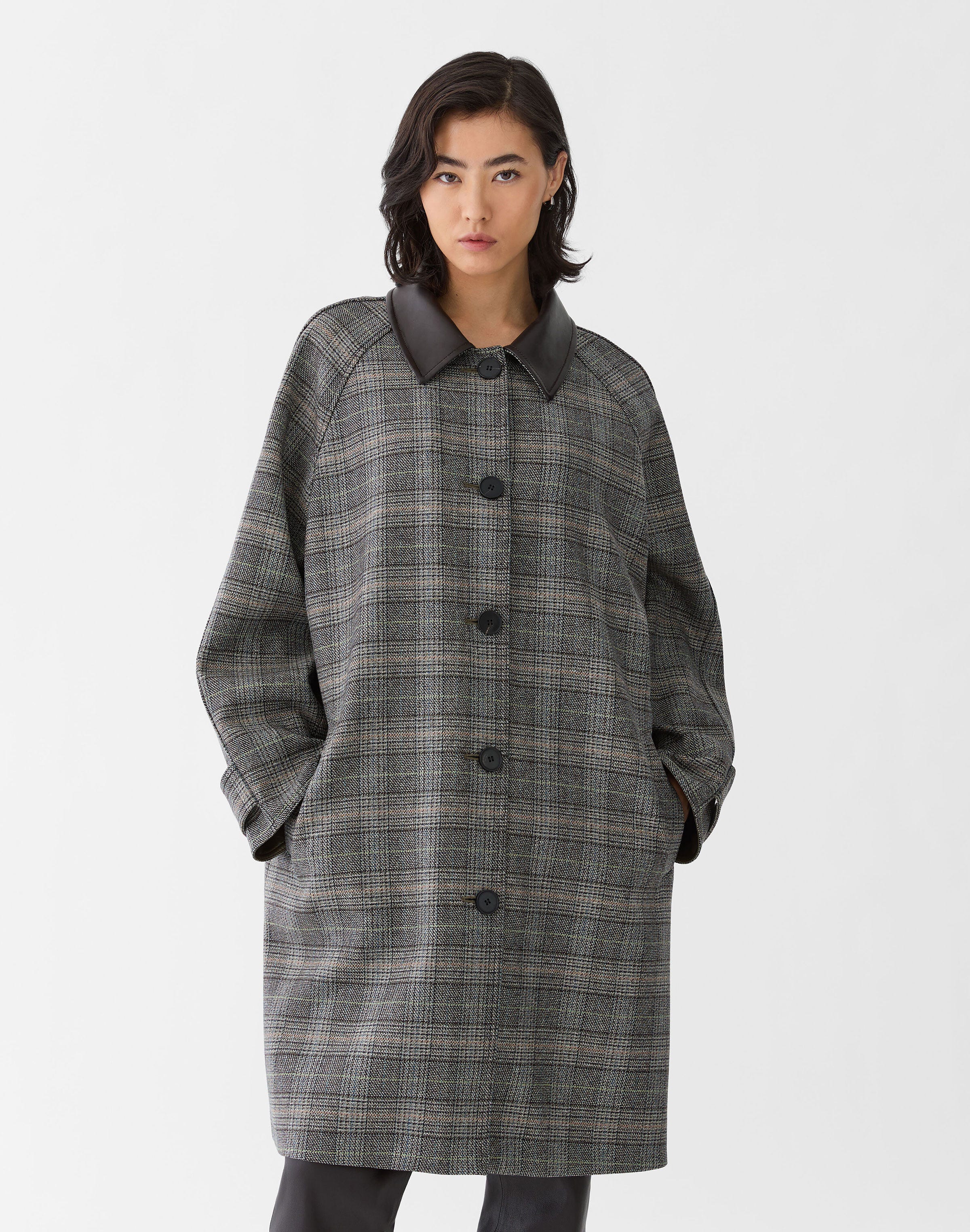 Wool-Cashmere Glen Plaid Quilted Trench Coat