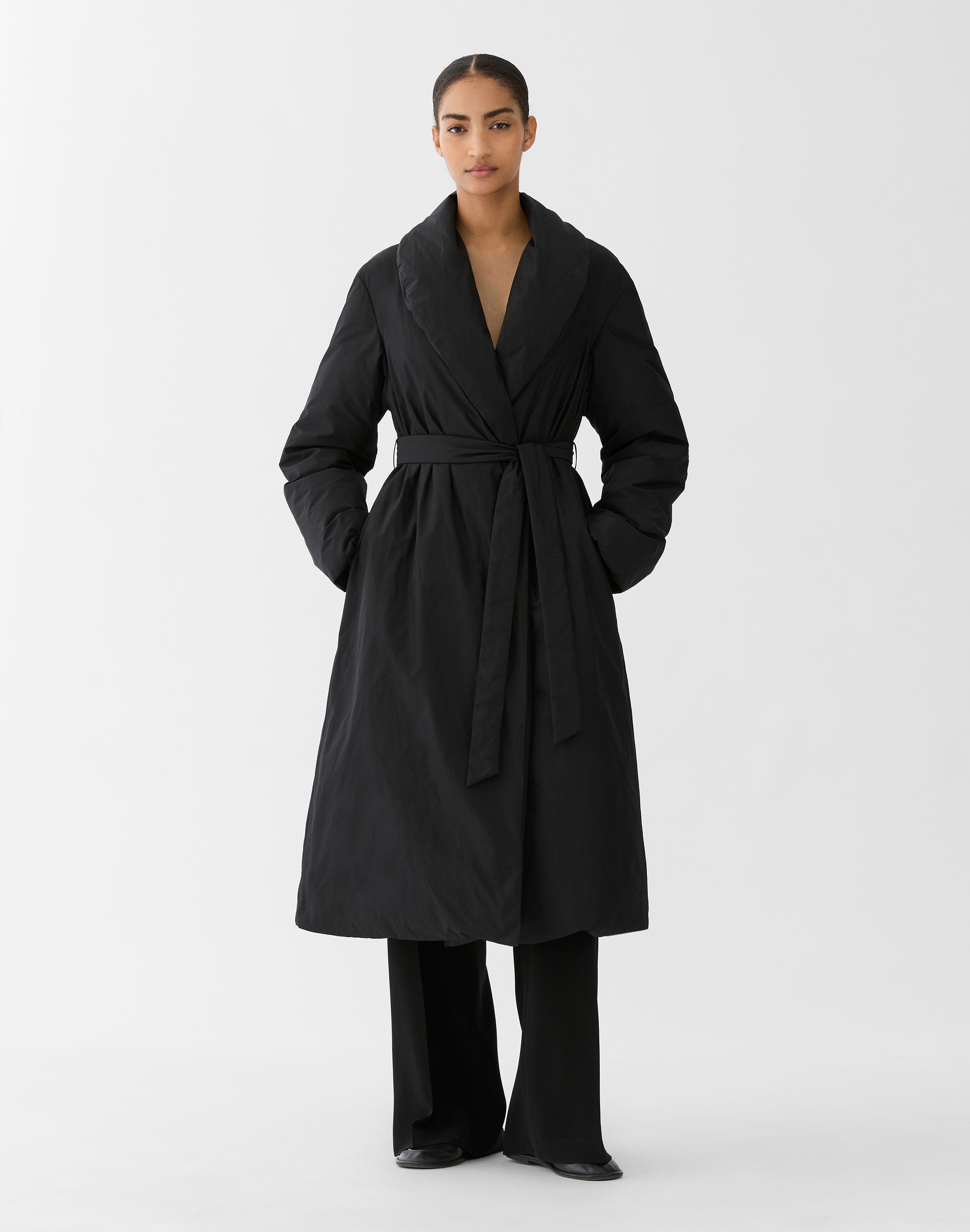 Micro Tech Twill Belted Down Coat